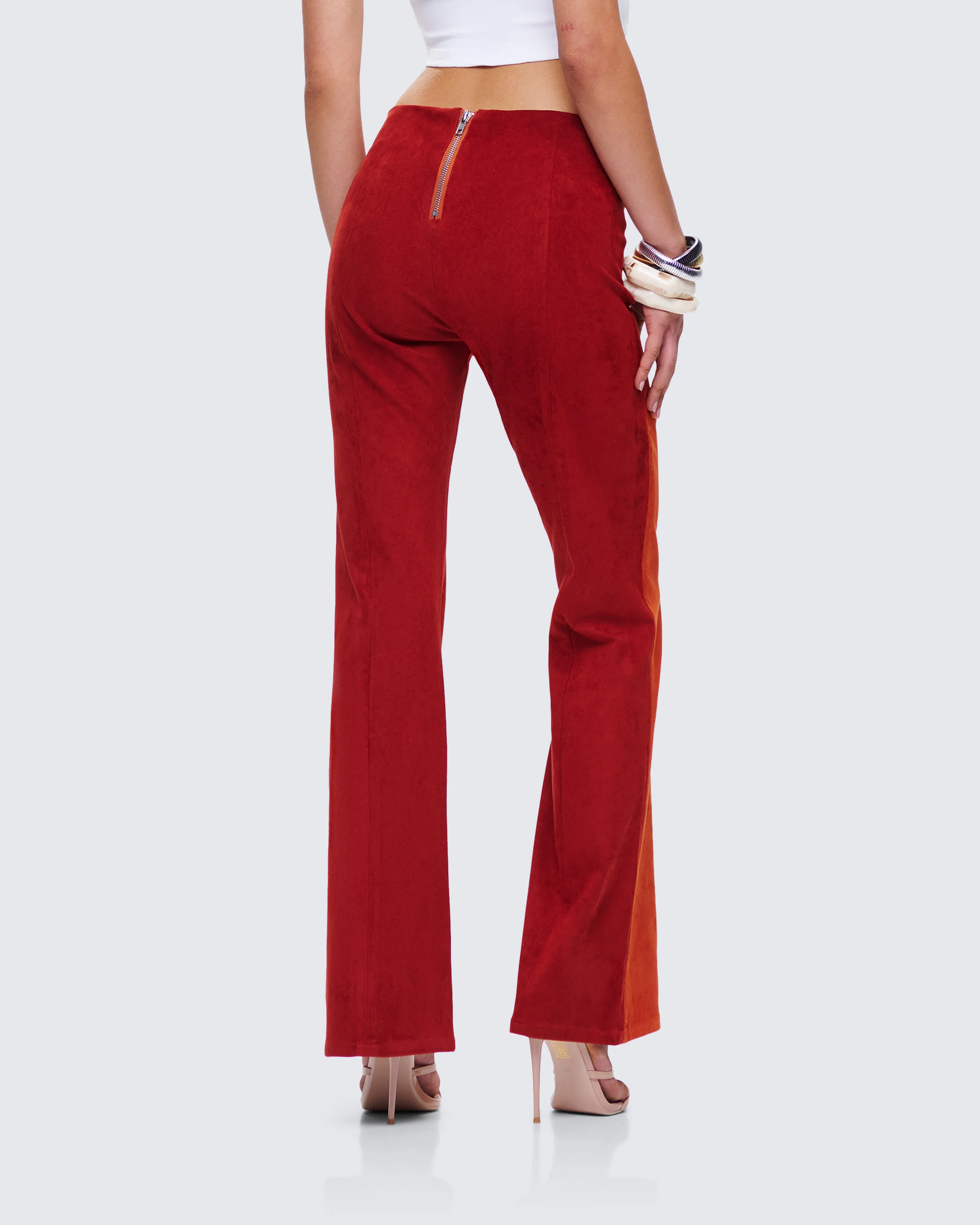 Emi Two Tone Orange Faux Suede Pant - Image 6