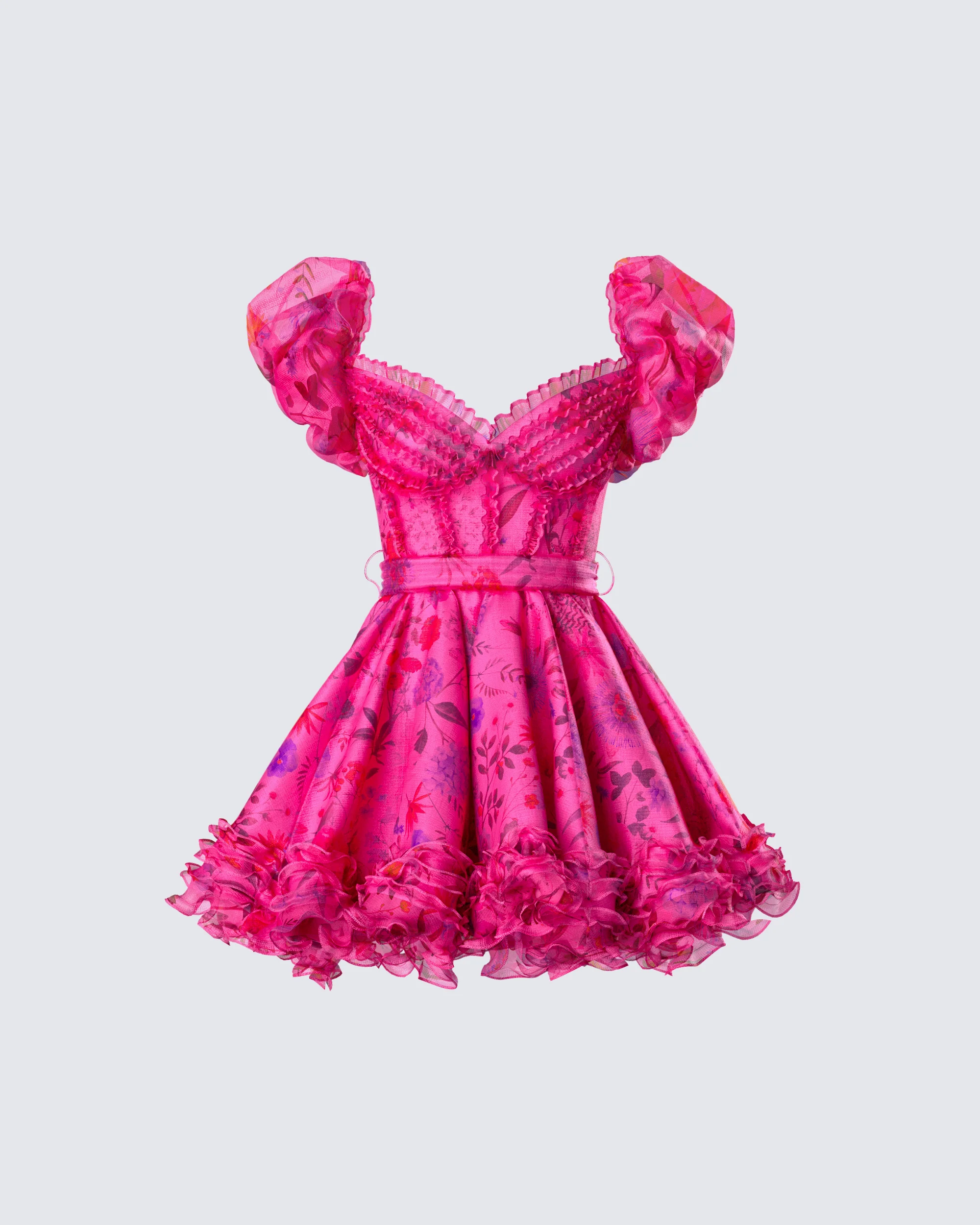 Eni Pink Floral Organza Mini Dress