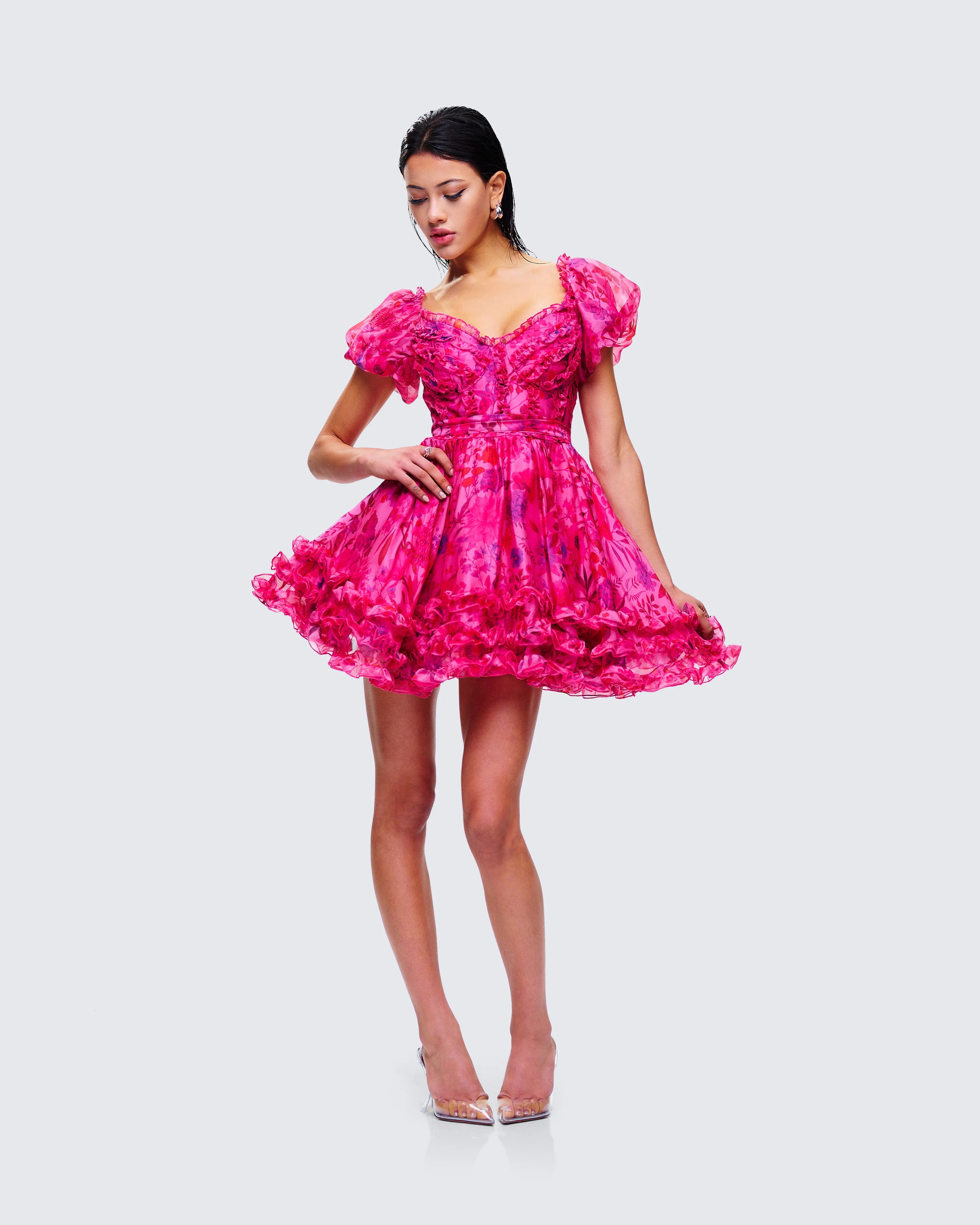 Eni Pink Floral Organza Mini Dress - Image 6