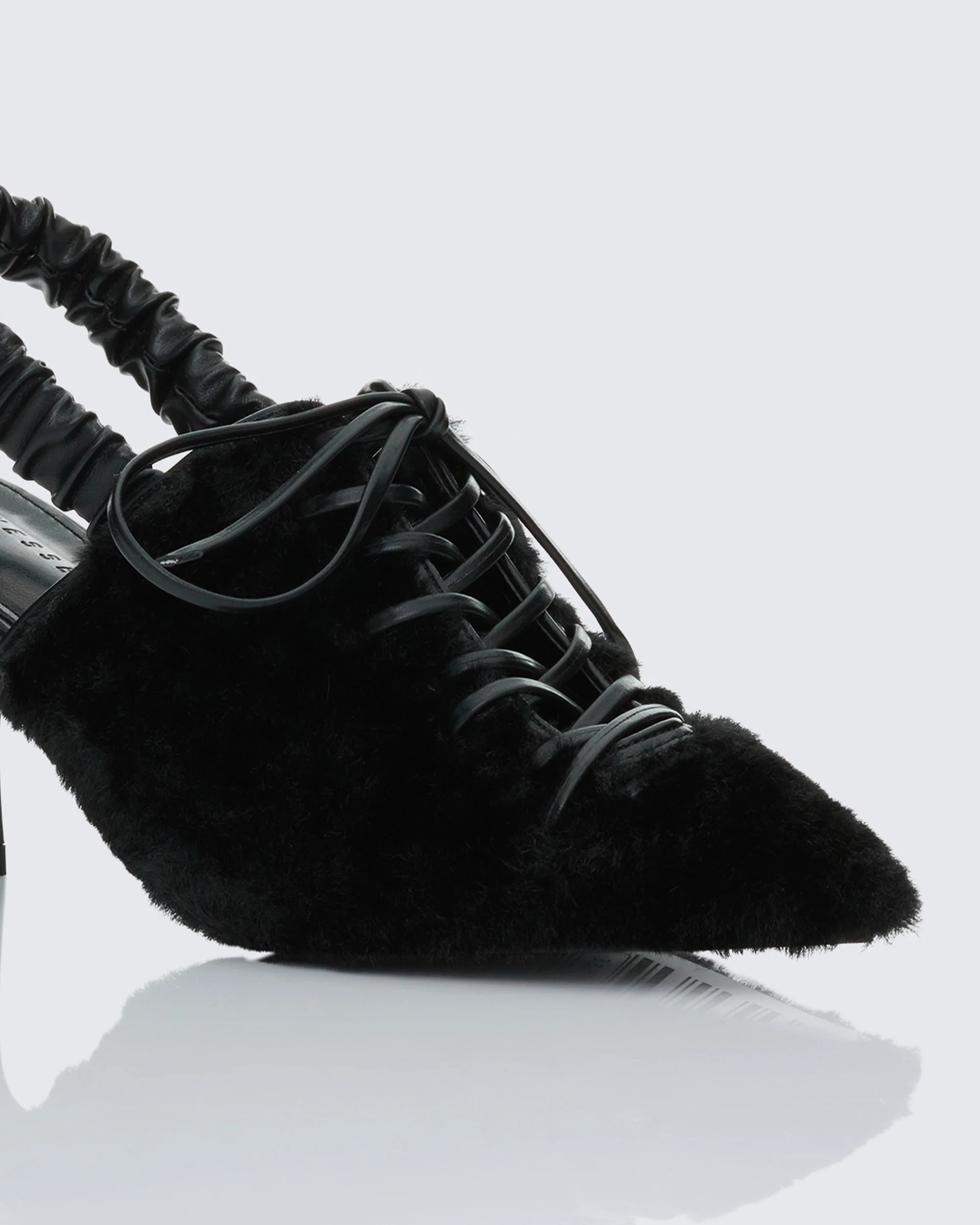 Esme Black Fur Lace Up Corset Mule - Image 4
