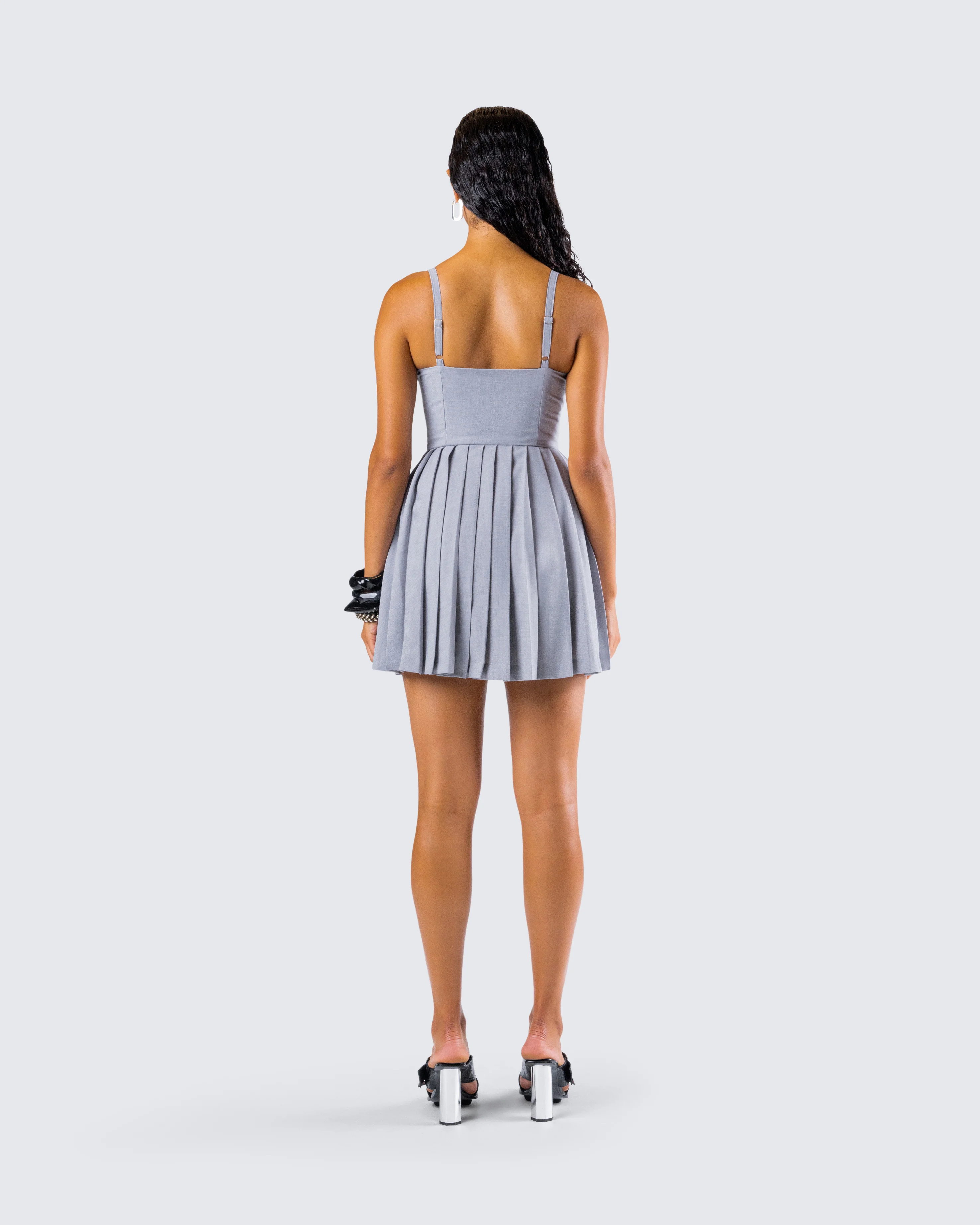 Eudora Grey Pleated Mini Dress - Image 7