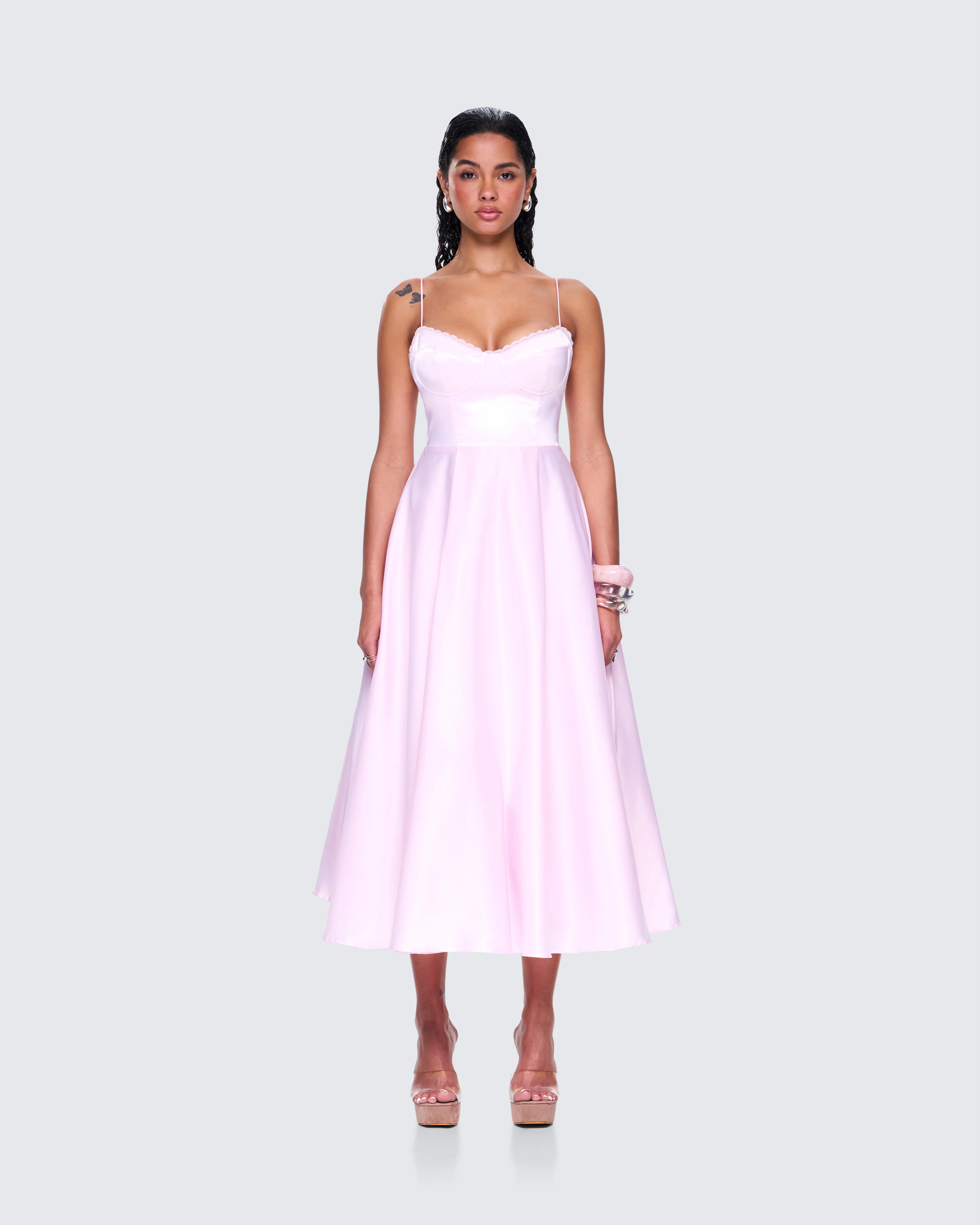Eulla Pink Satin Midi Dress - Image 4
