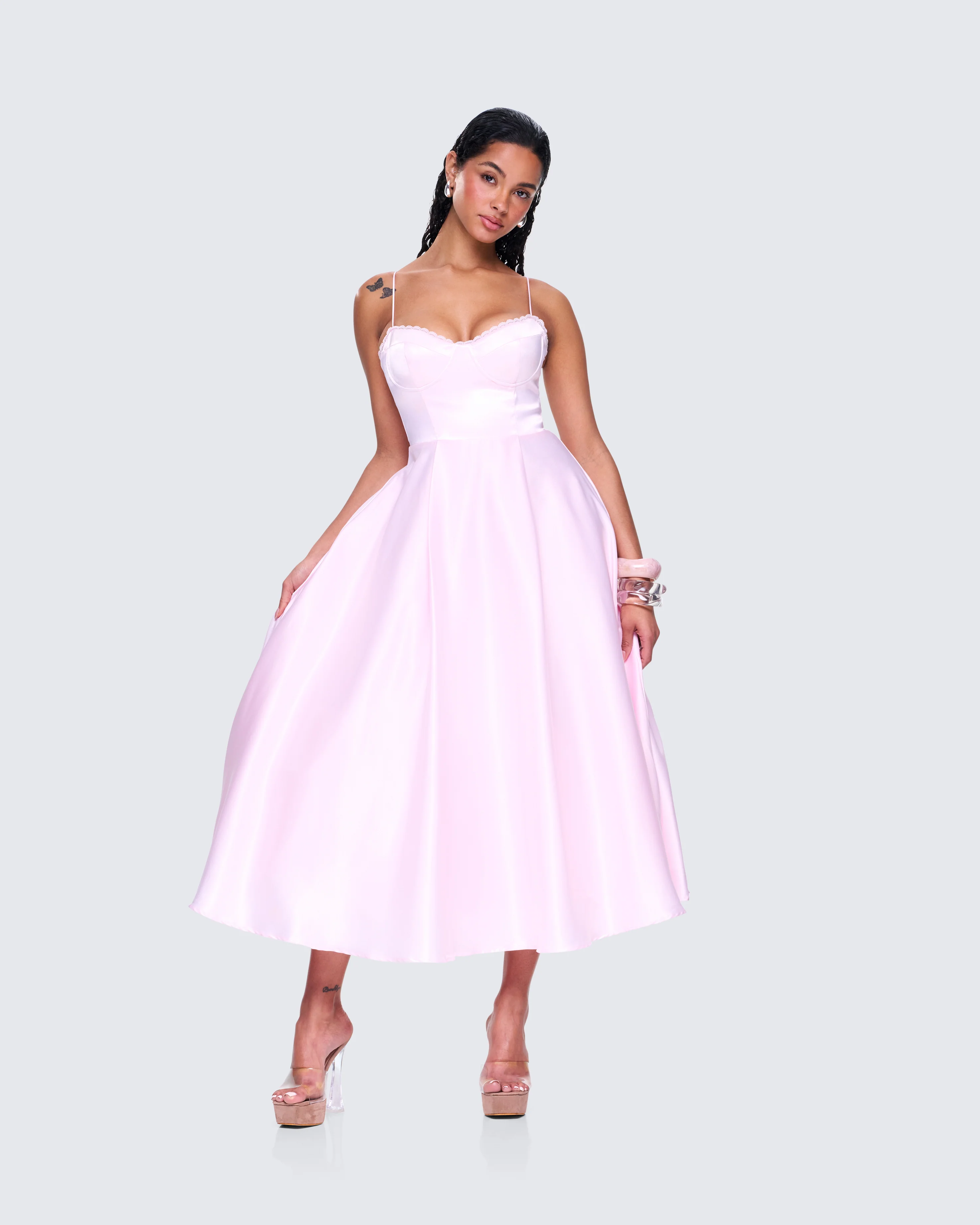 Eulla Pink Satin Midi Dress - Image 5
