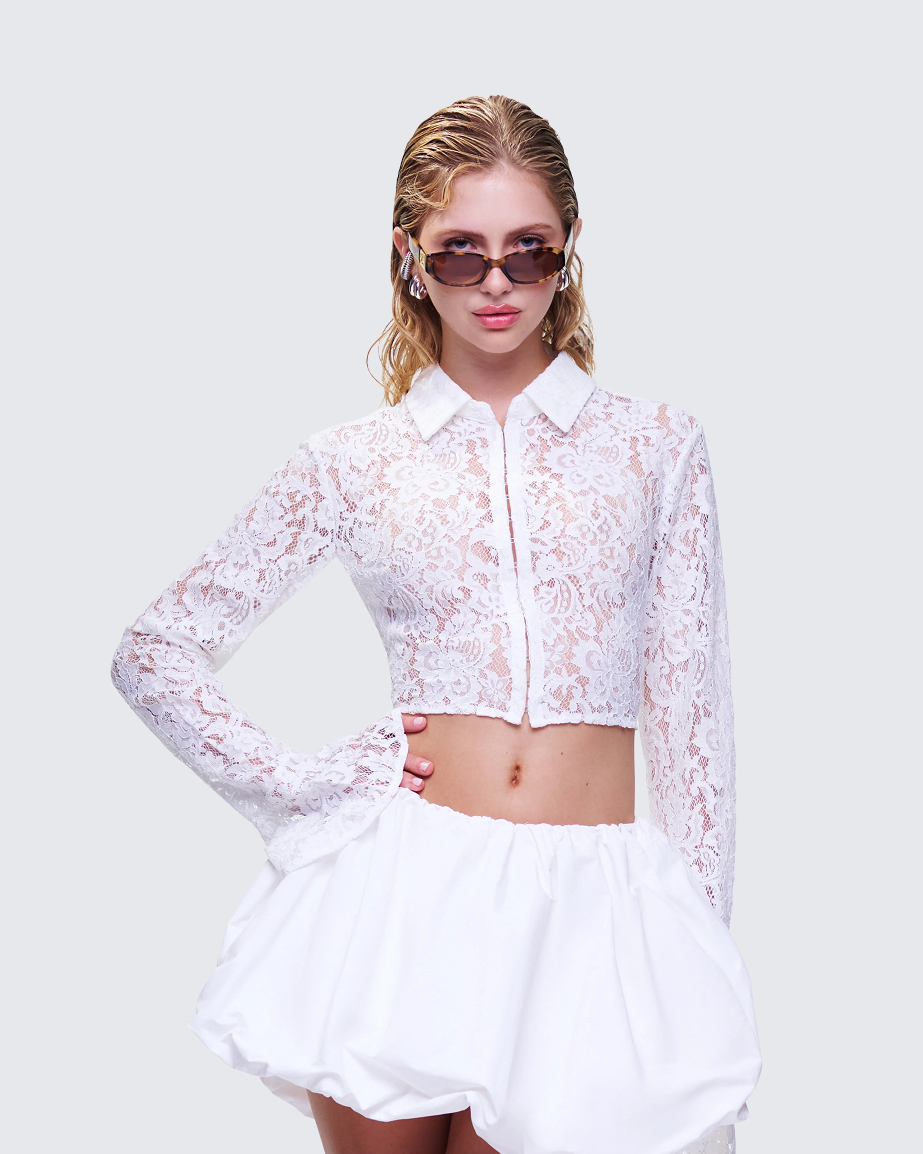 Eunji White Lace Blouse Top - Image 3