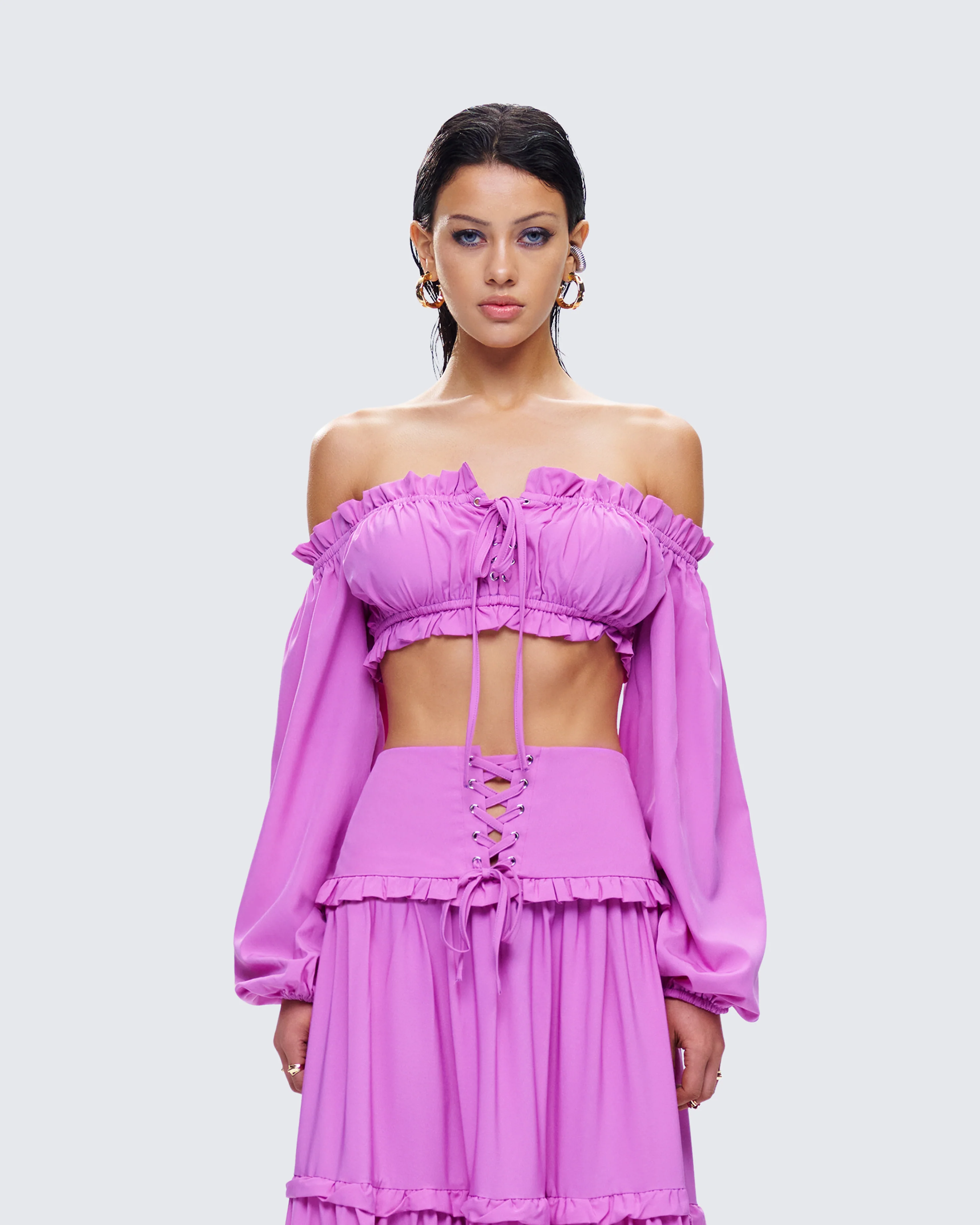 Fabiana Lilac Off Shoulder Crop Top - Image 4