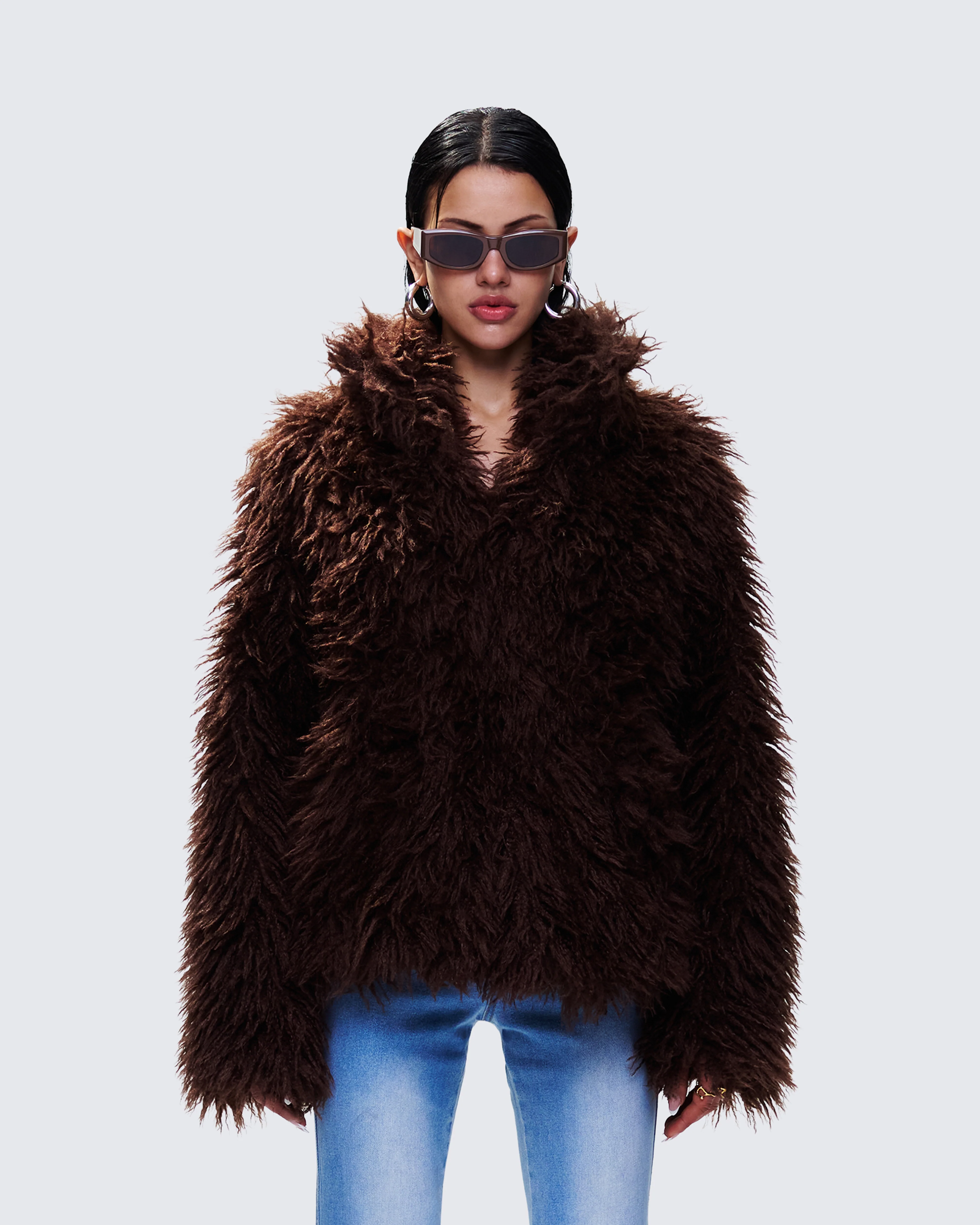 Fae Brown Boxy Faux Fur Coat - Image 2