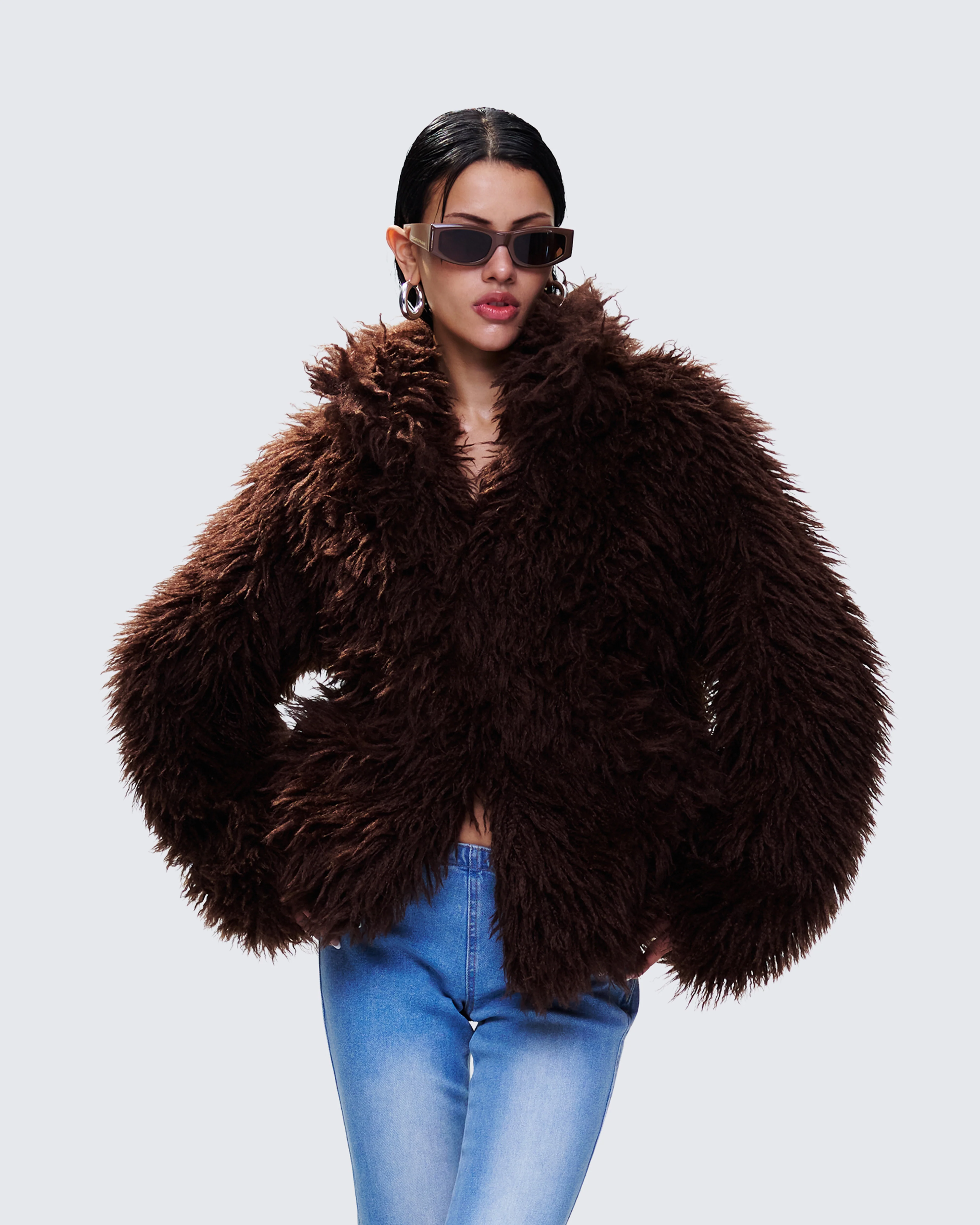 Fae Brown Boxy Faux Fur Coat - Image 3