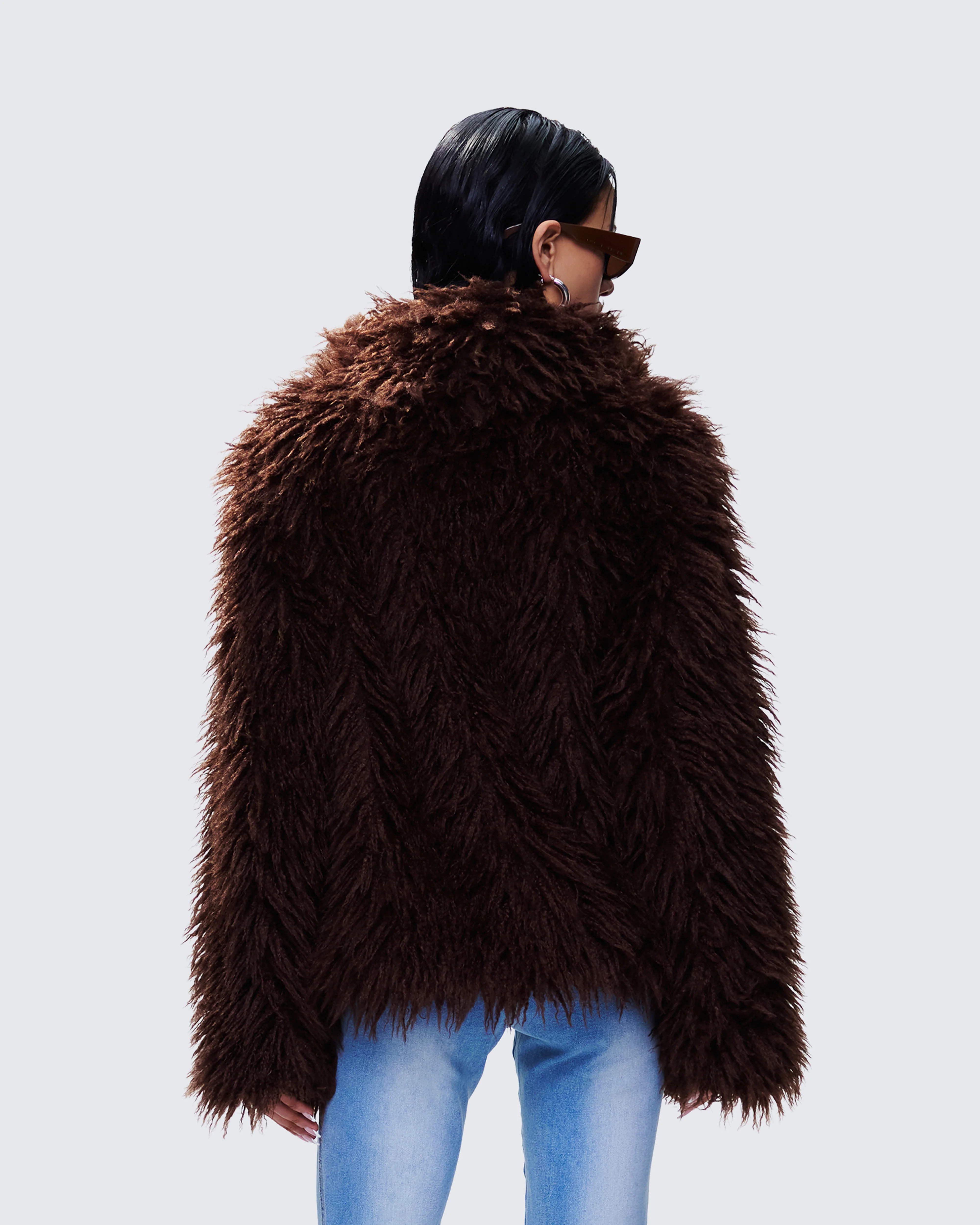 Fae Brown Boxy Faux Fur Coat - Image 4