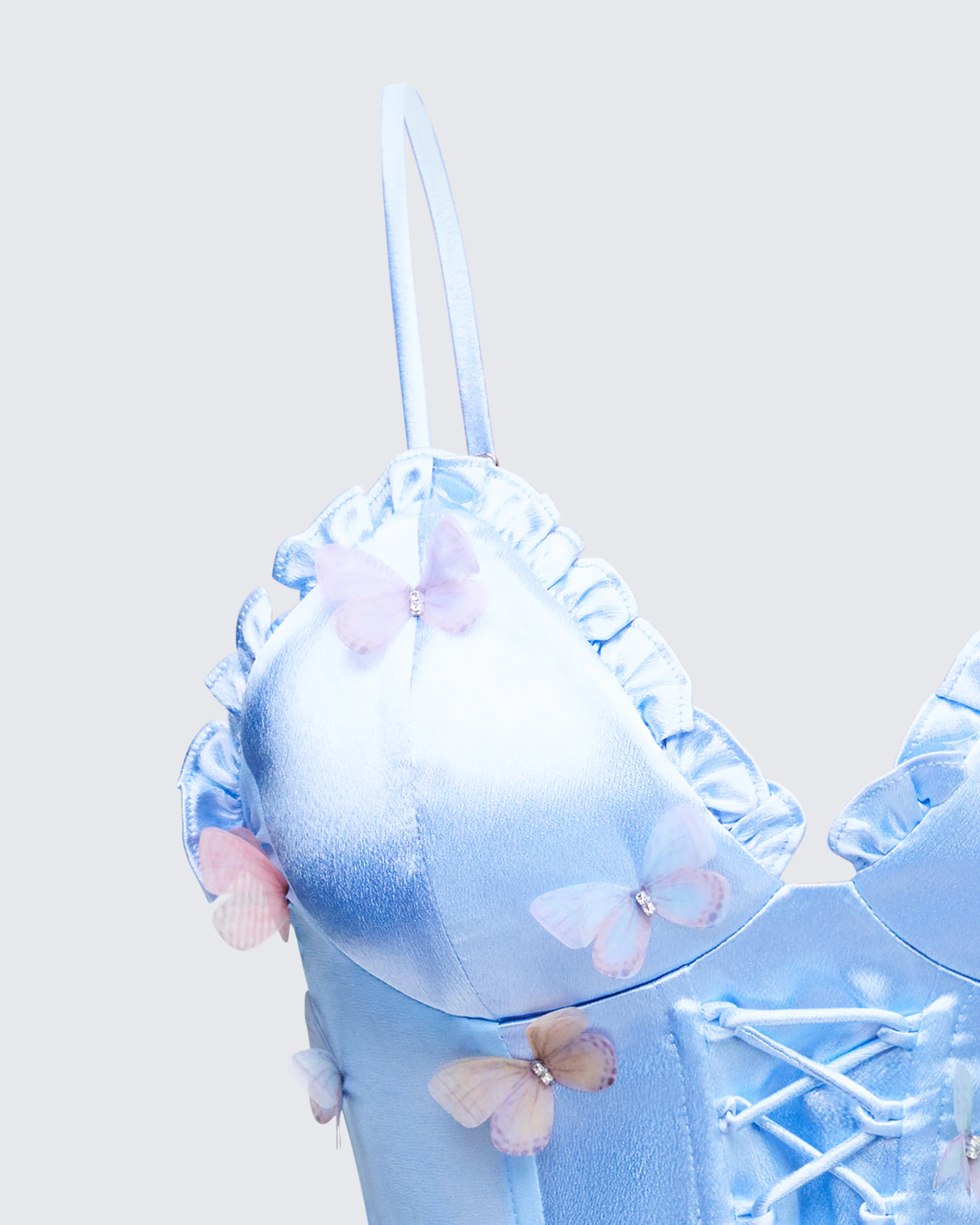 Faelina Blue Satin Butterfly Corset - Image 6