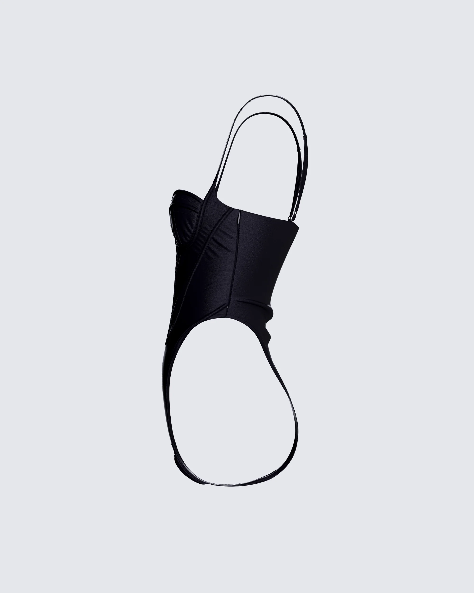Fara Black Satin Corseted Bodysuit - Image 2