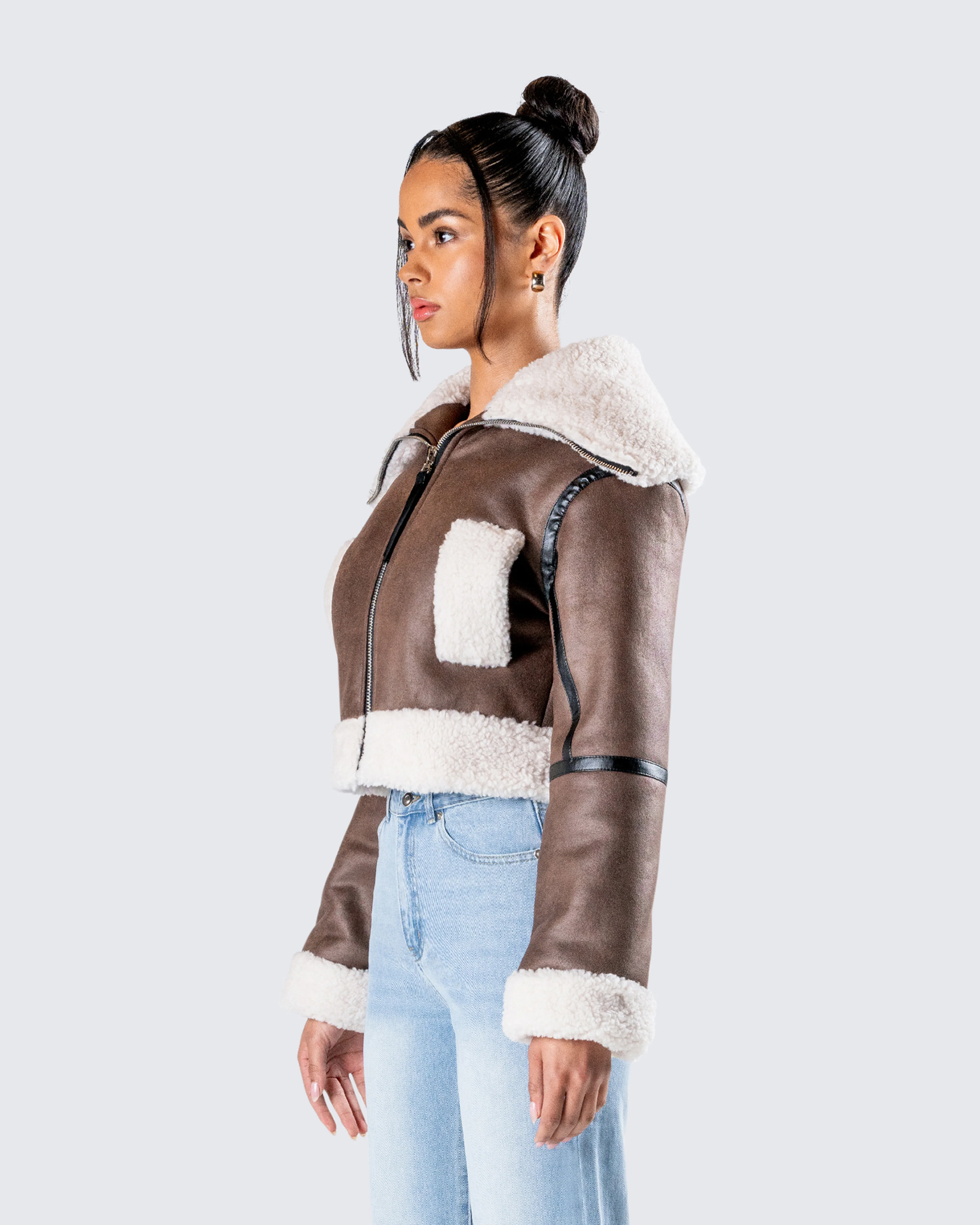 Farah Brown Vegan Leather Bomber - Image 5