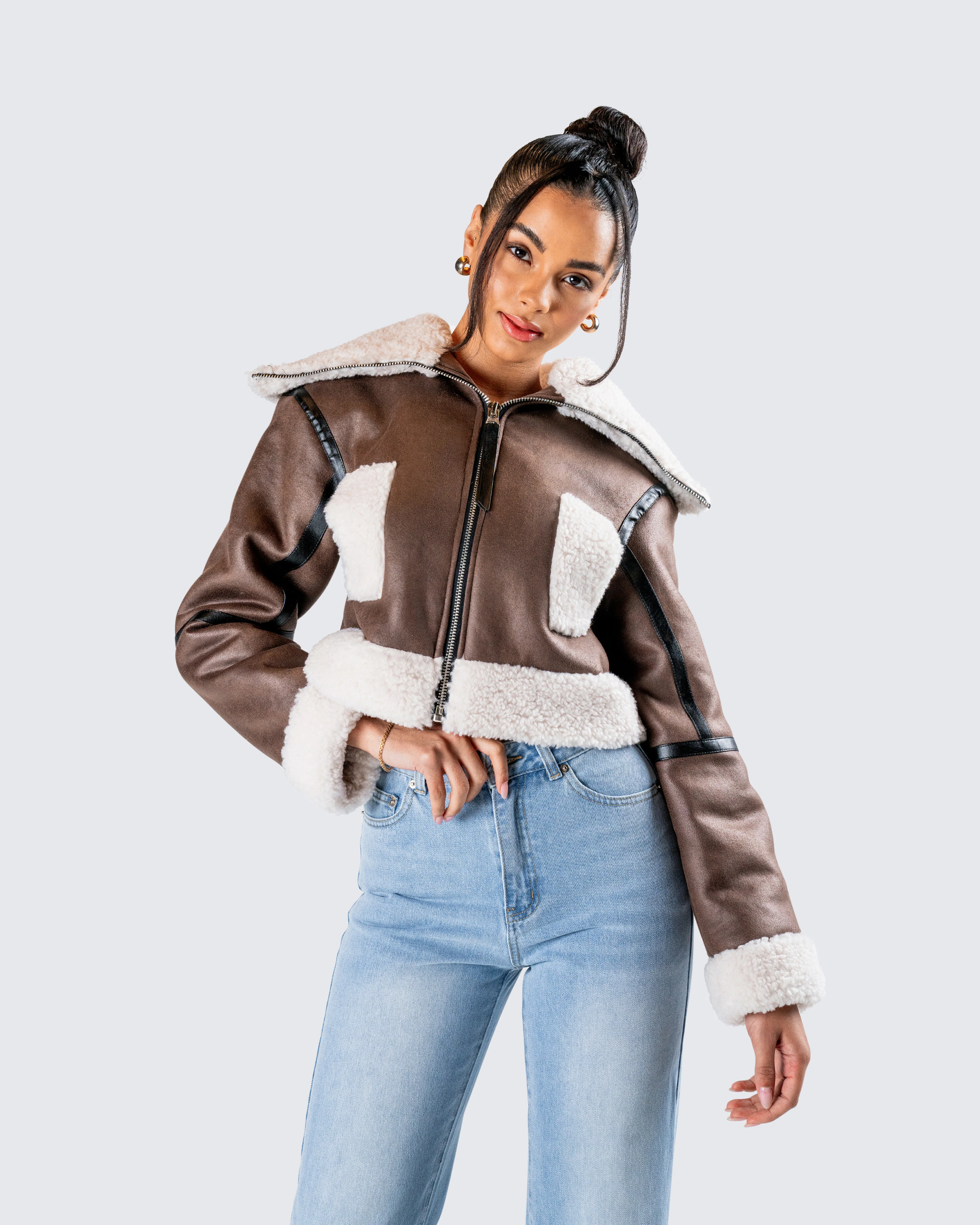 Farah Brown Vegan Leather Bomber - Image 8