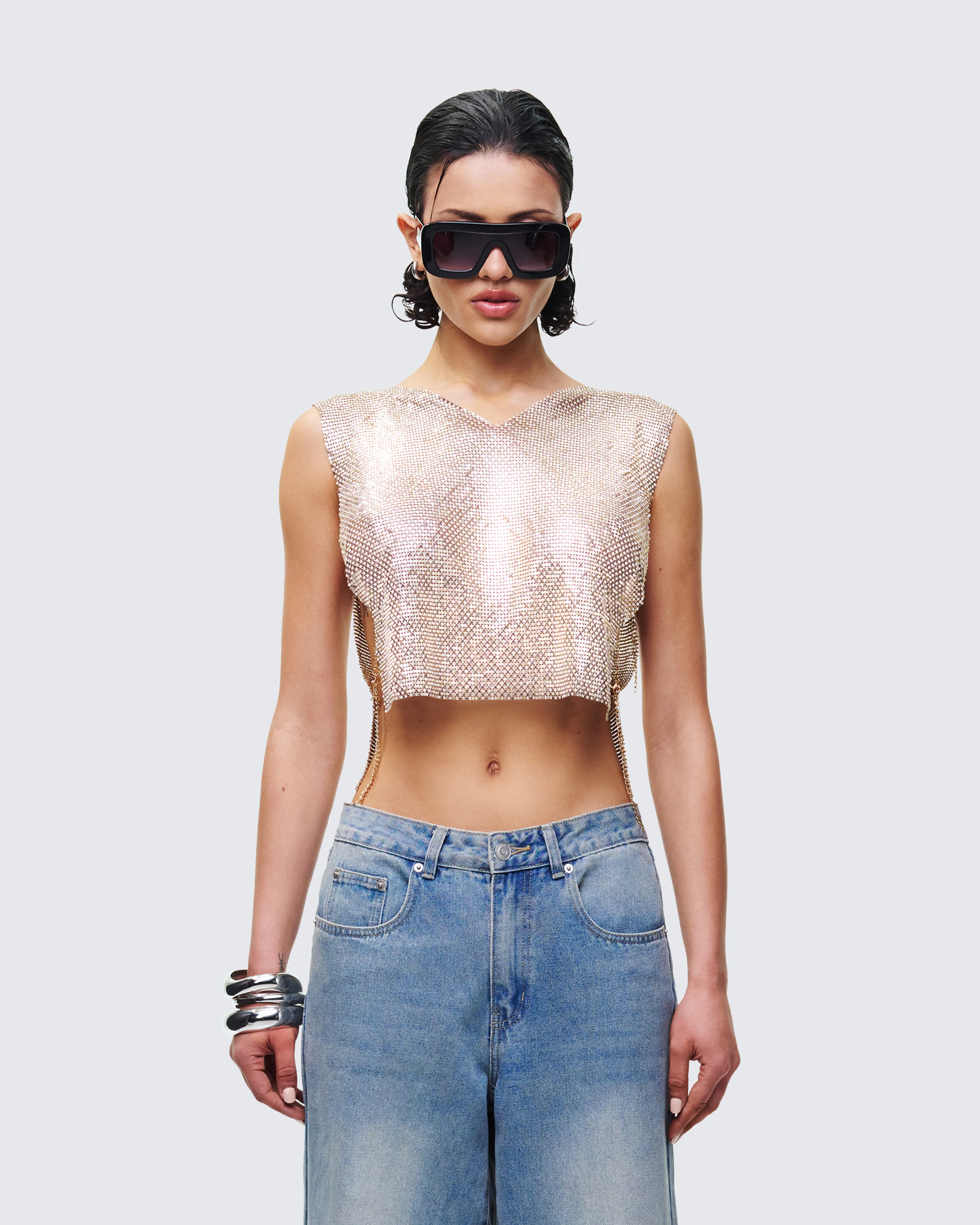 Fayla Gold Chainmail Square Top - Image 2