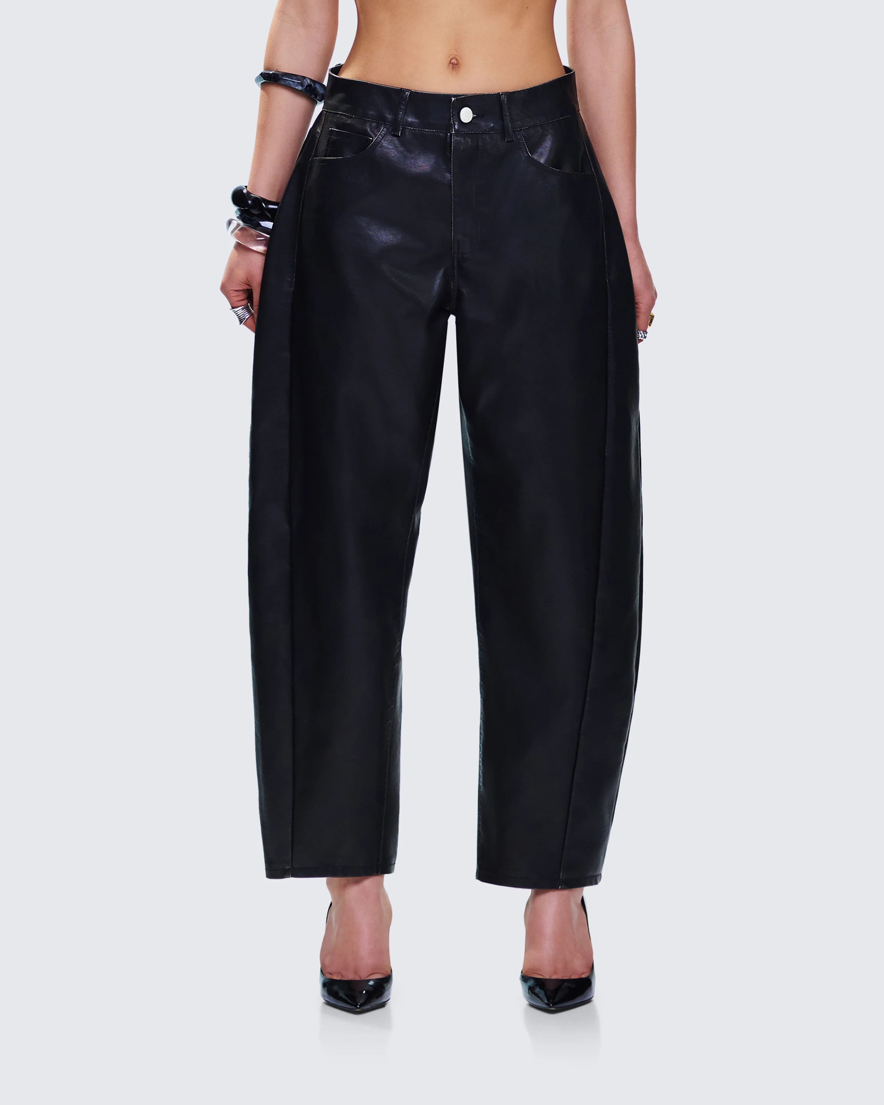 Flavia Black Vegan Leather Barrel Pant - Image 4
