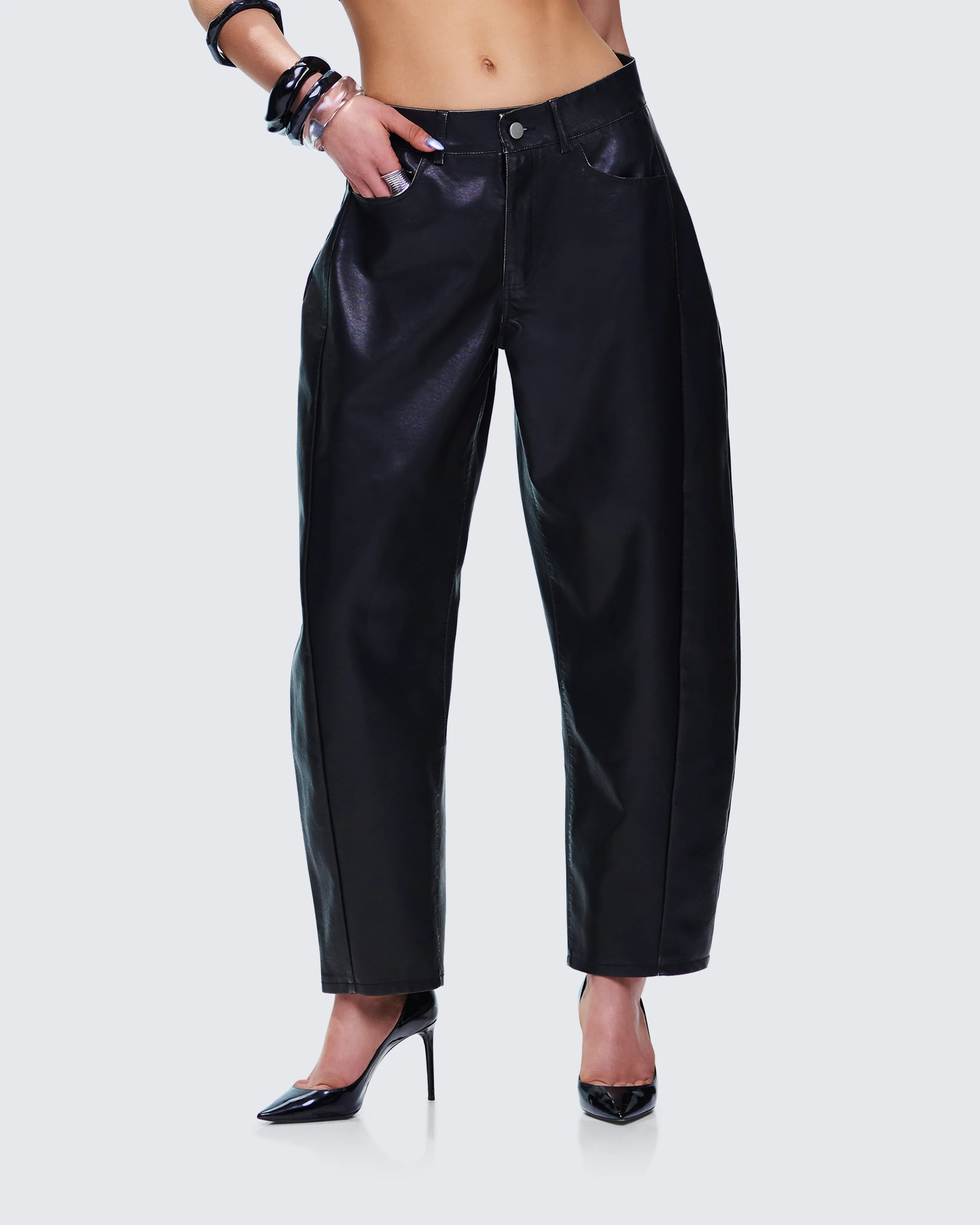 Flavia Black Vegan Leather Barrel Pant - Image 5