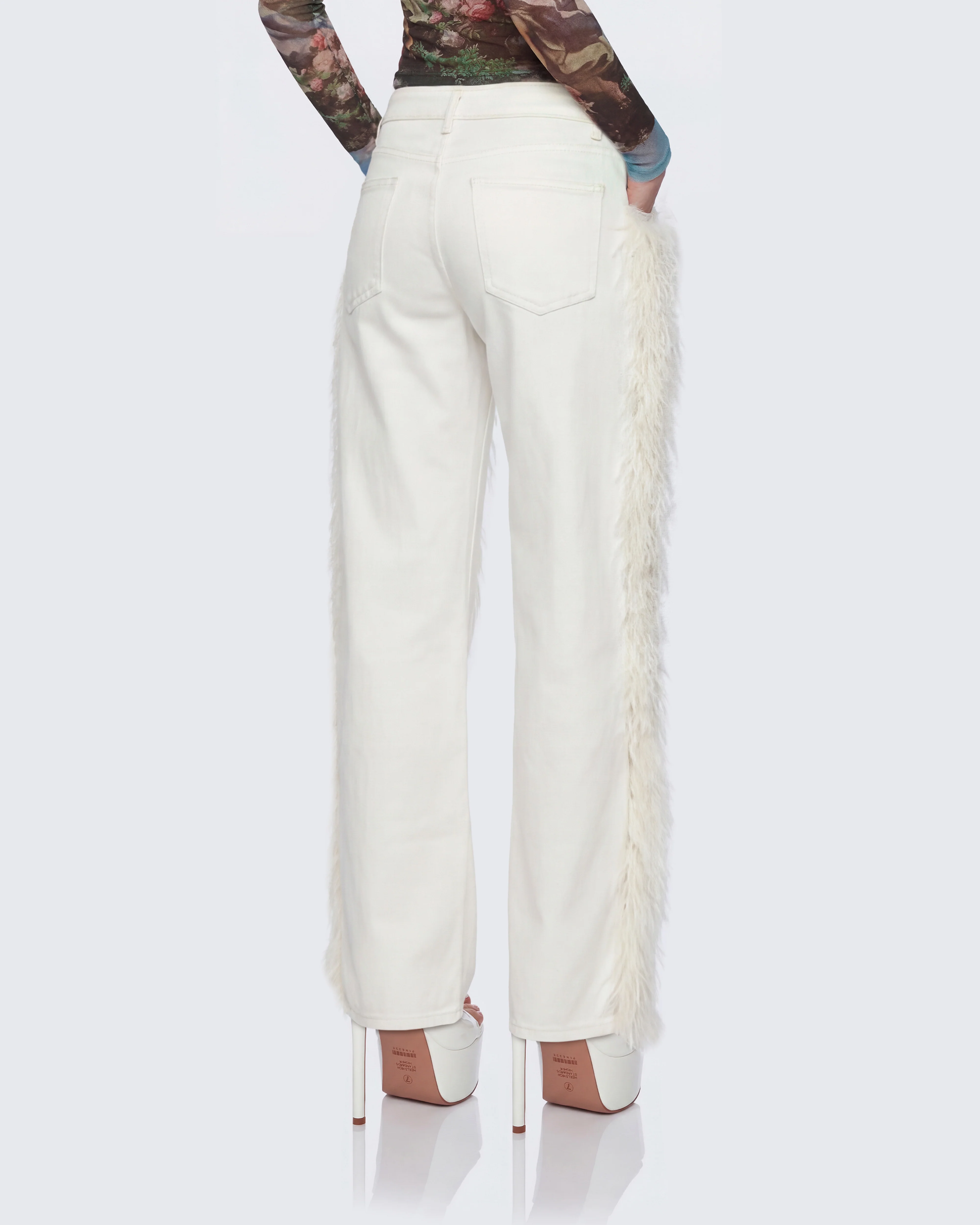 Flint Ivory Straight leg Jeans With Fur Trim - Image 4