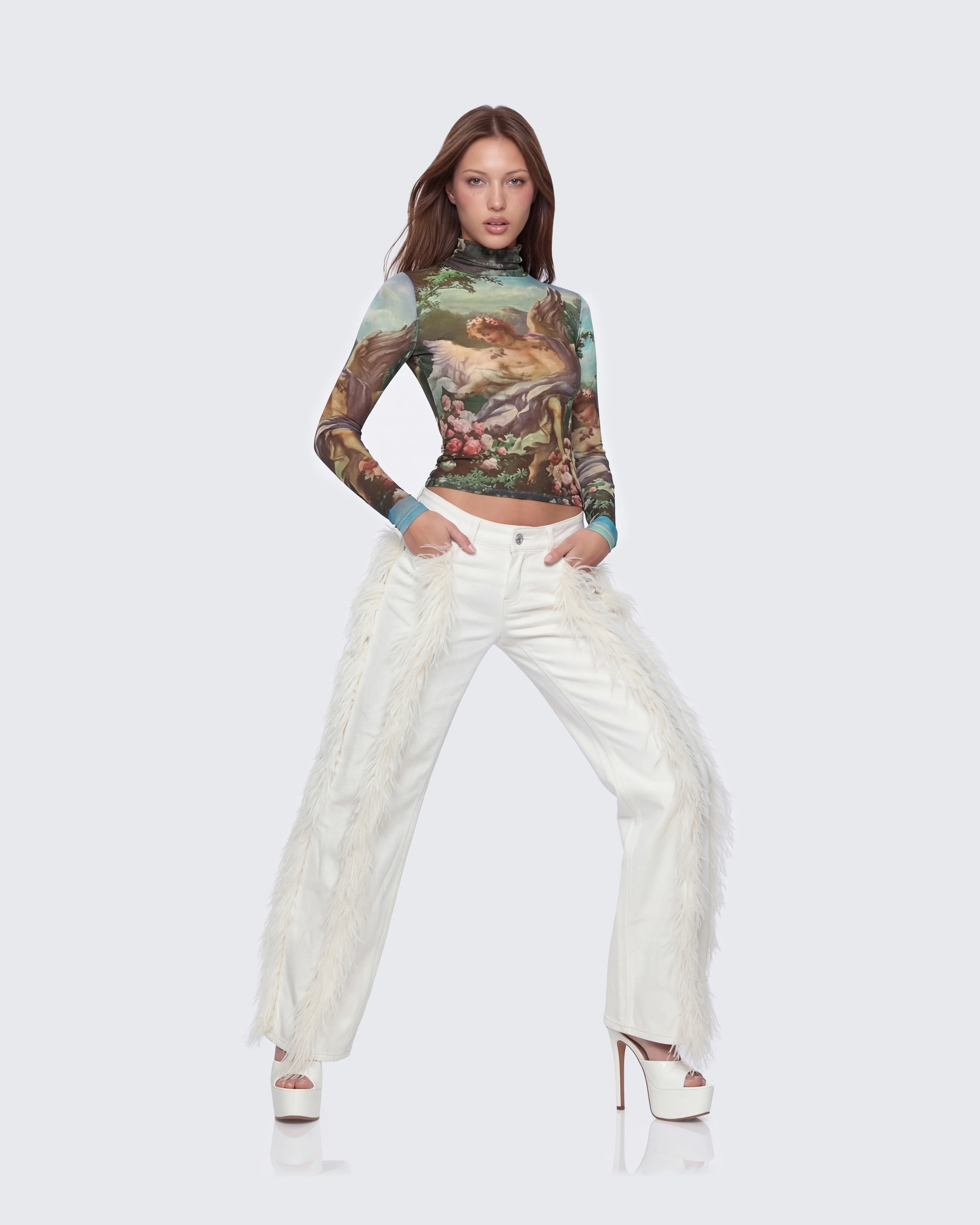 Flint Ivory Straight leg Jeans With Fur Trim - Image 5