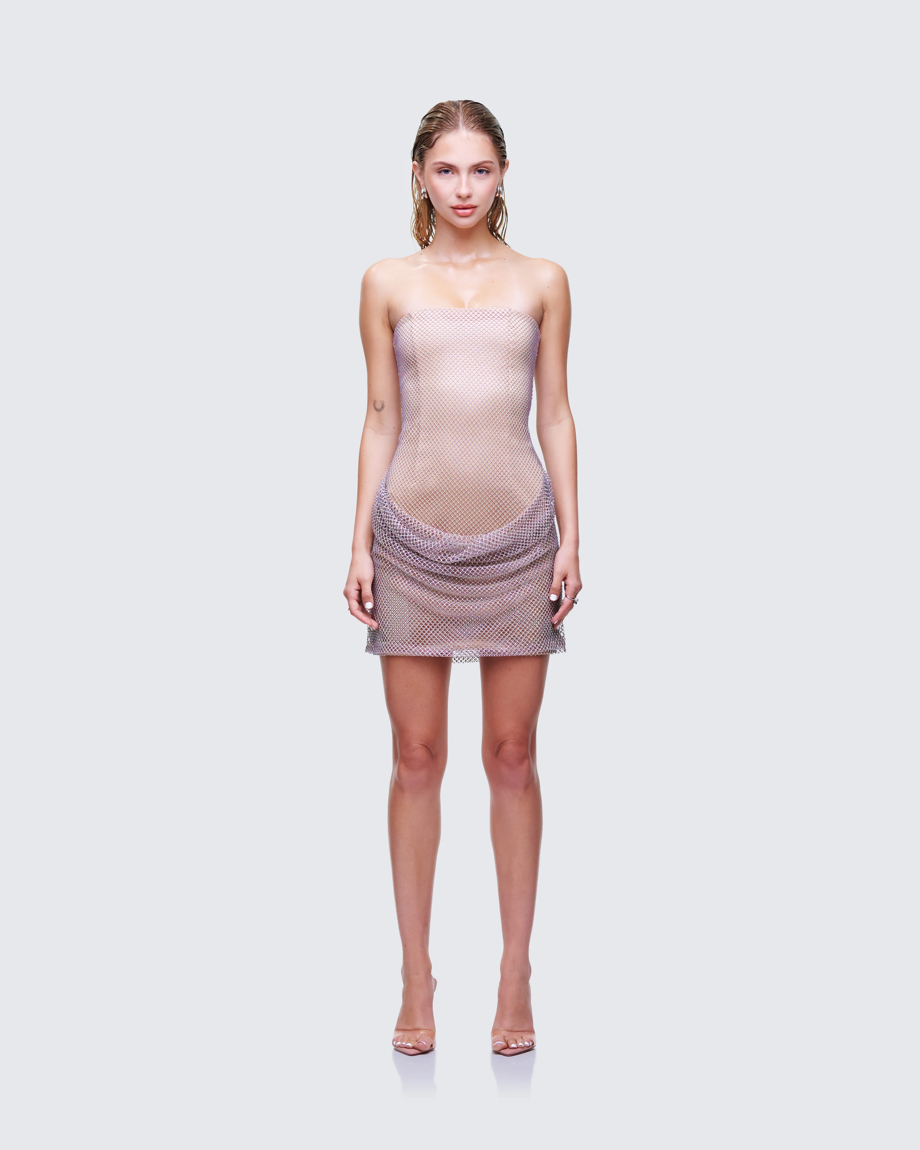 Fortuna Silver Hotfix Strapless Mini Dress - Image 2