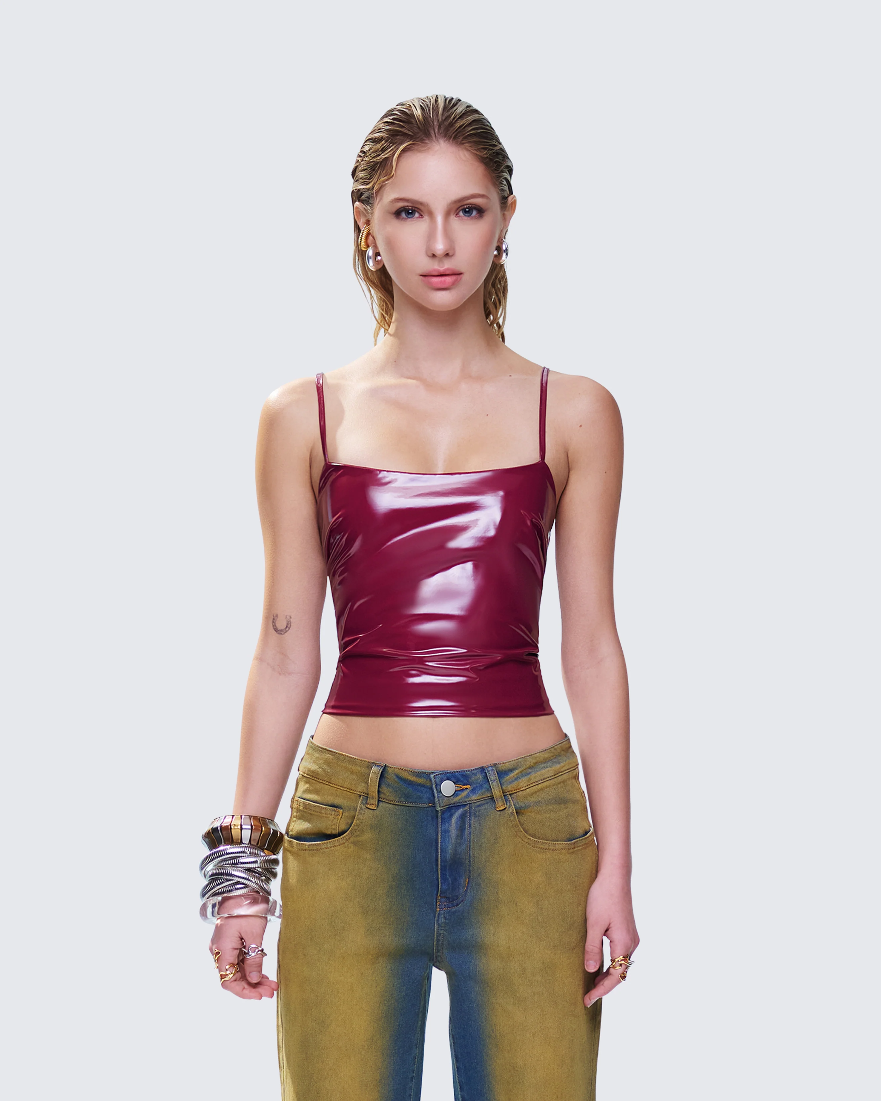 Francine Burgundy Vegan Leather Top - Image 2