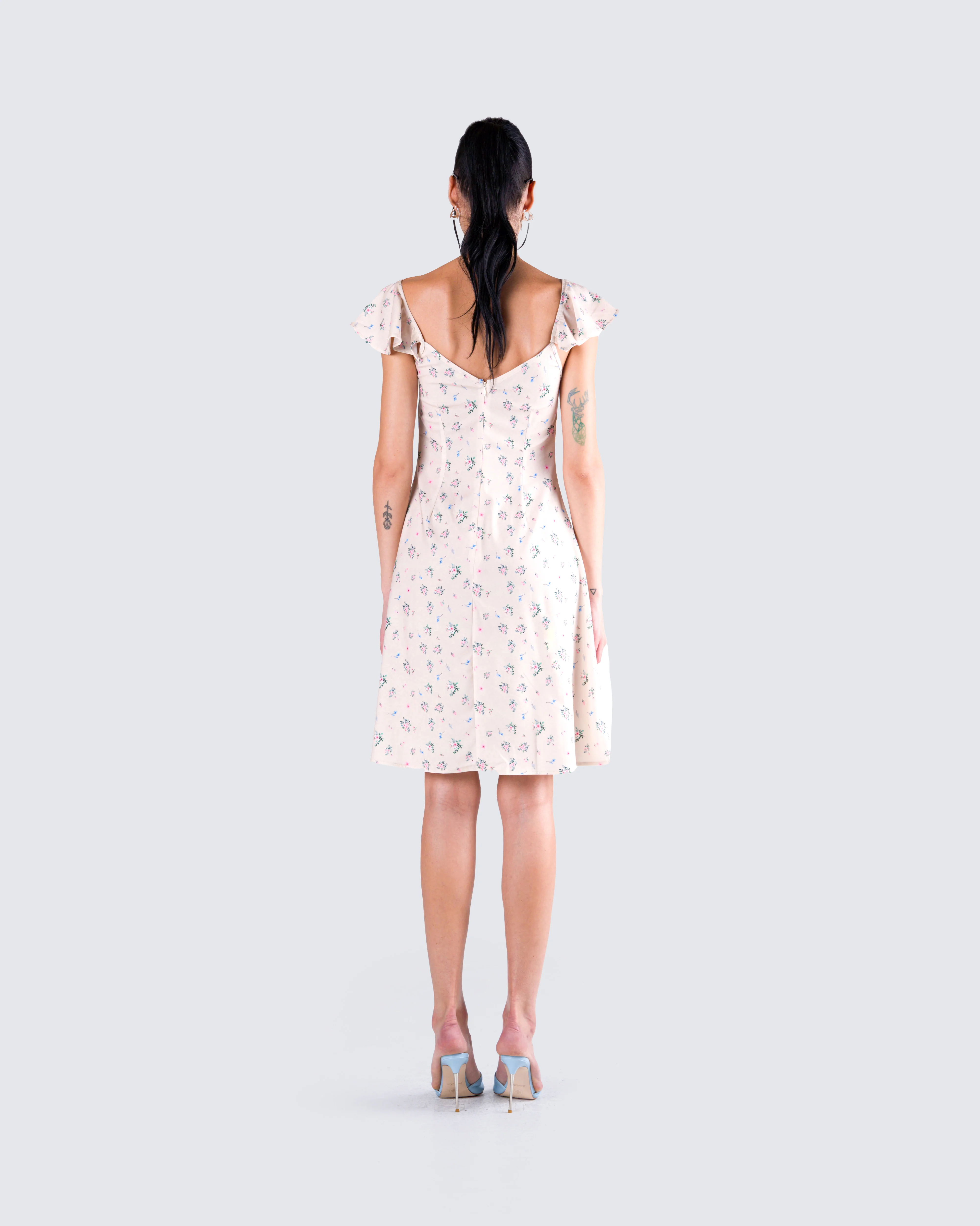 Francisca Beige Flower Print Dress - Image 6