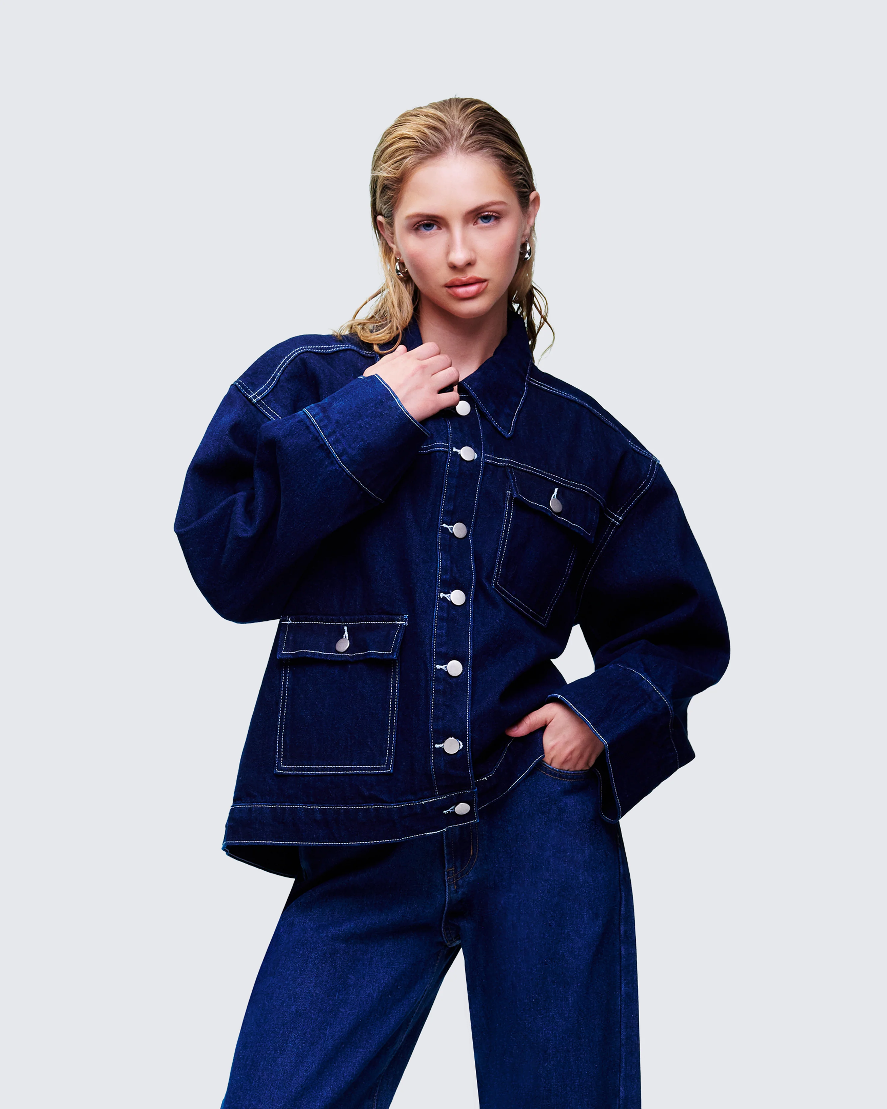 Frovi Blue Denim Oversized Shirt - Image 3