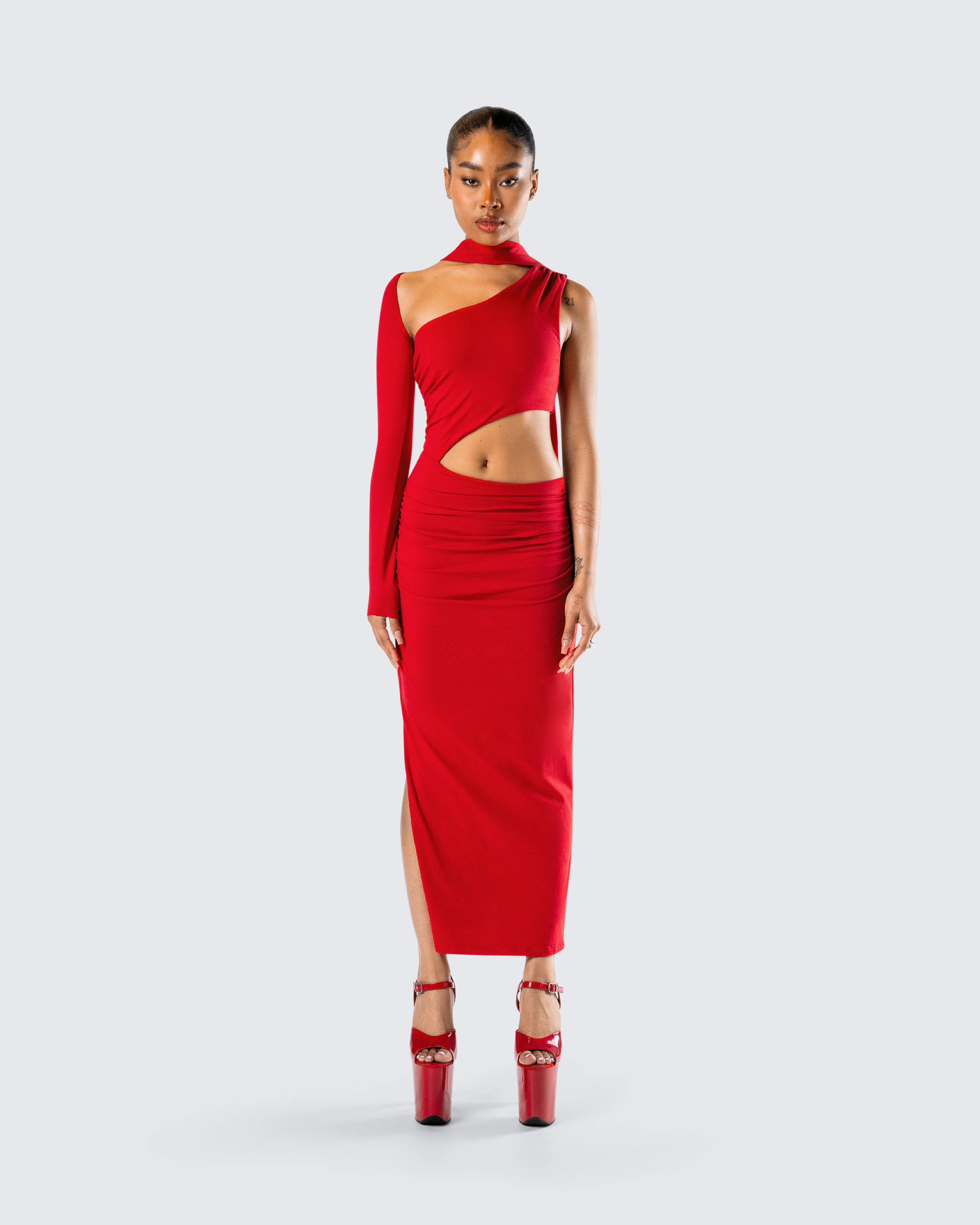 Gabrielle Red Jersey Midi Dress - Image 4