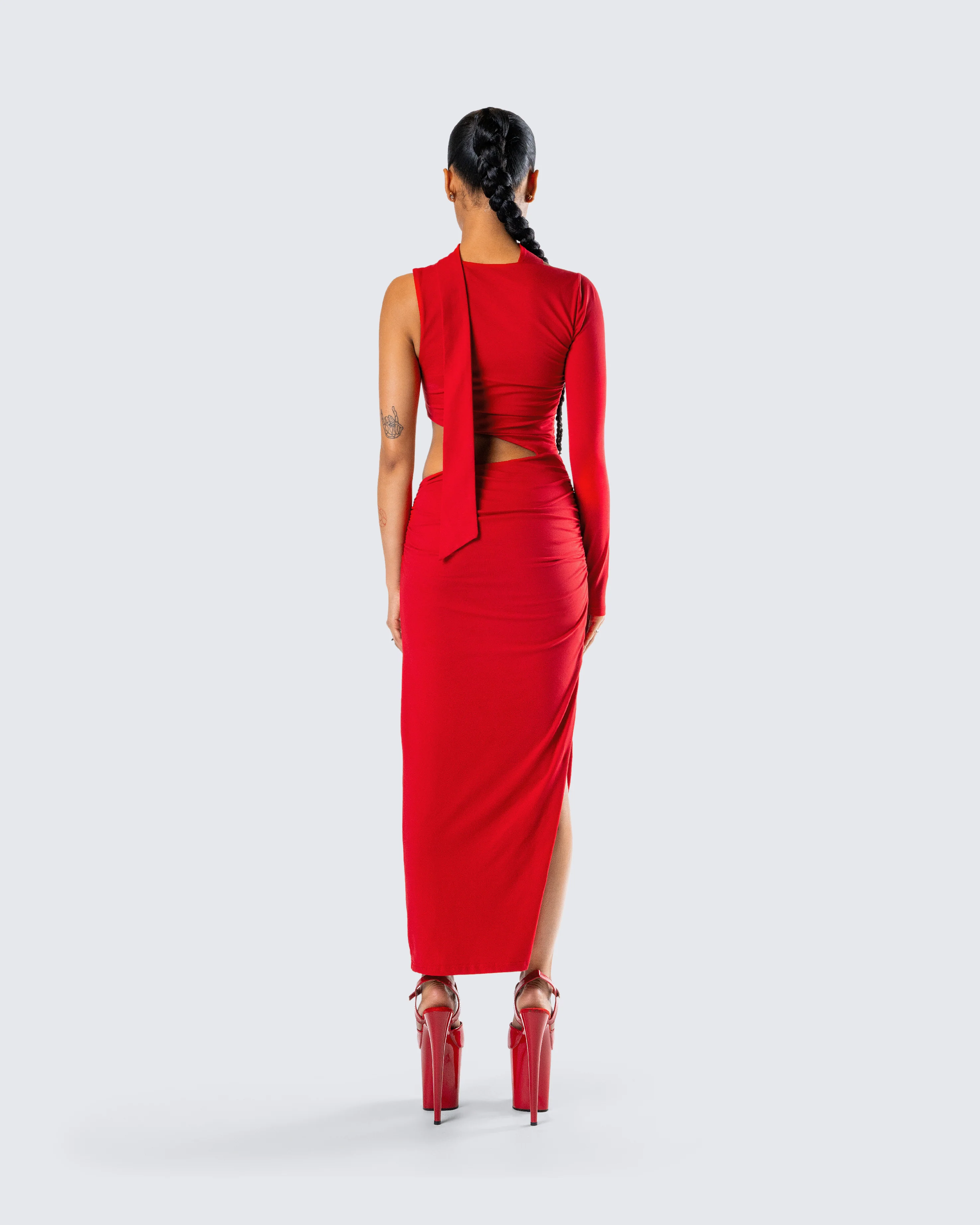 Gabrielle Red Jersey Midi Dress - Image 7