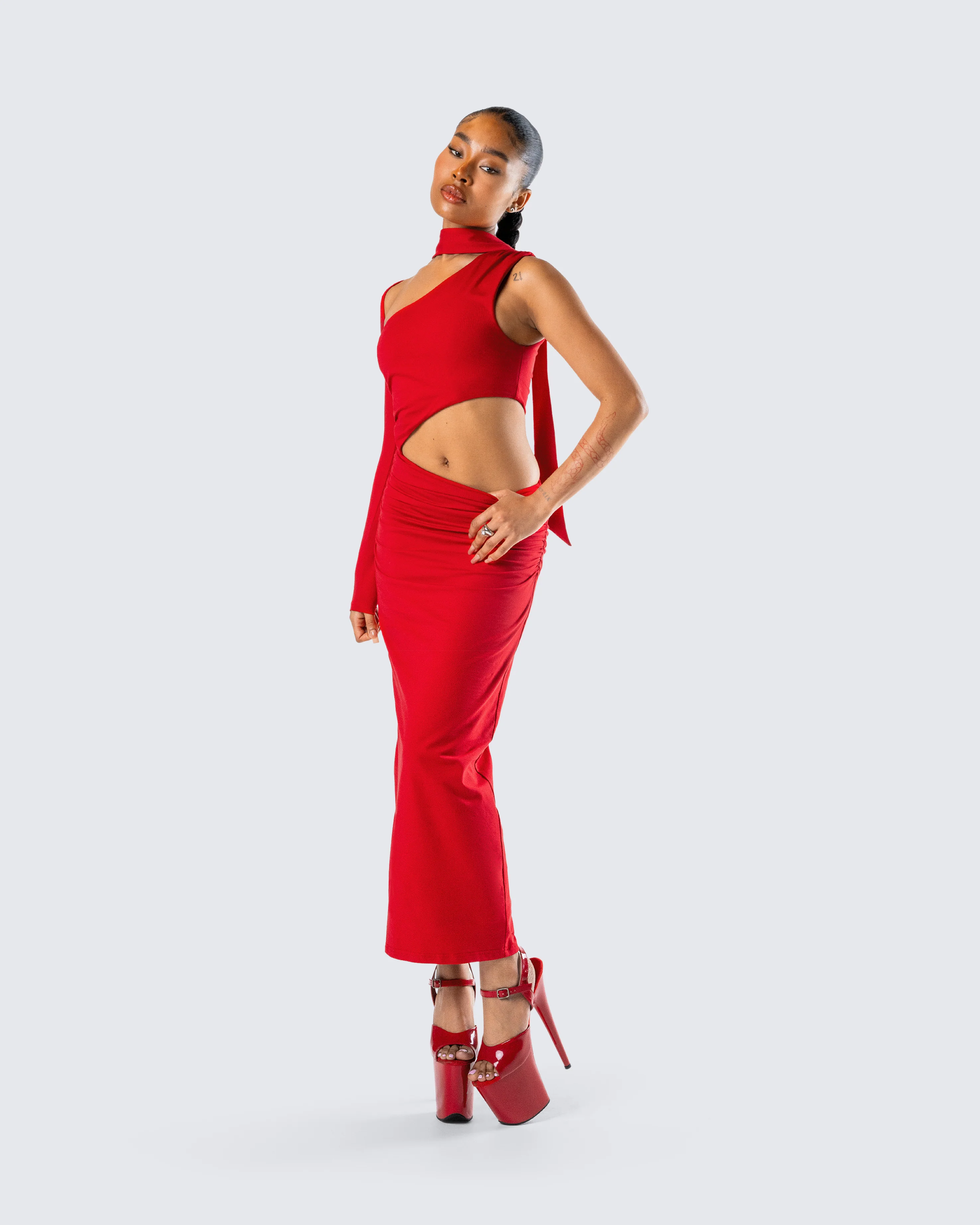 Gabrielle Red Jersey Midi Dress - Image 8