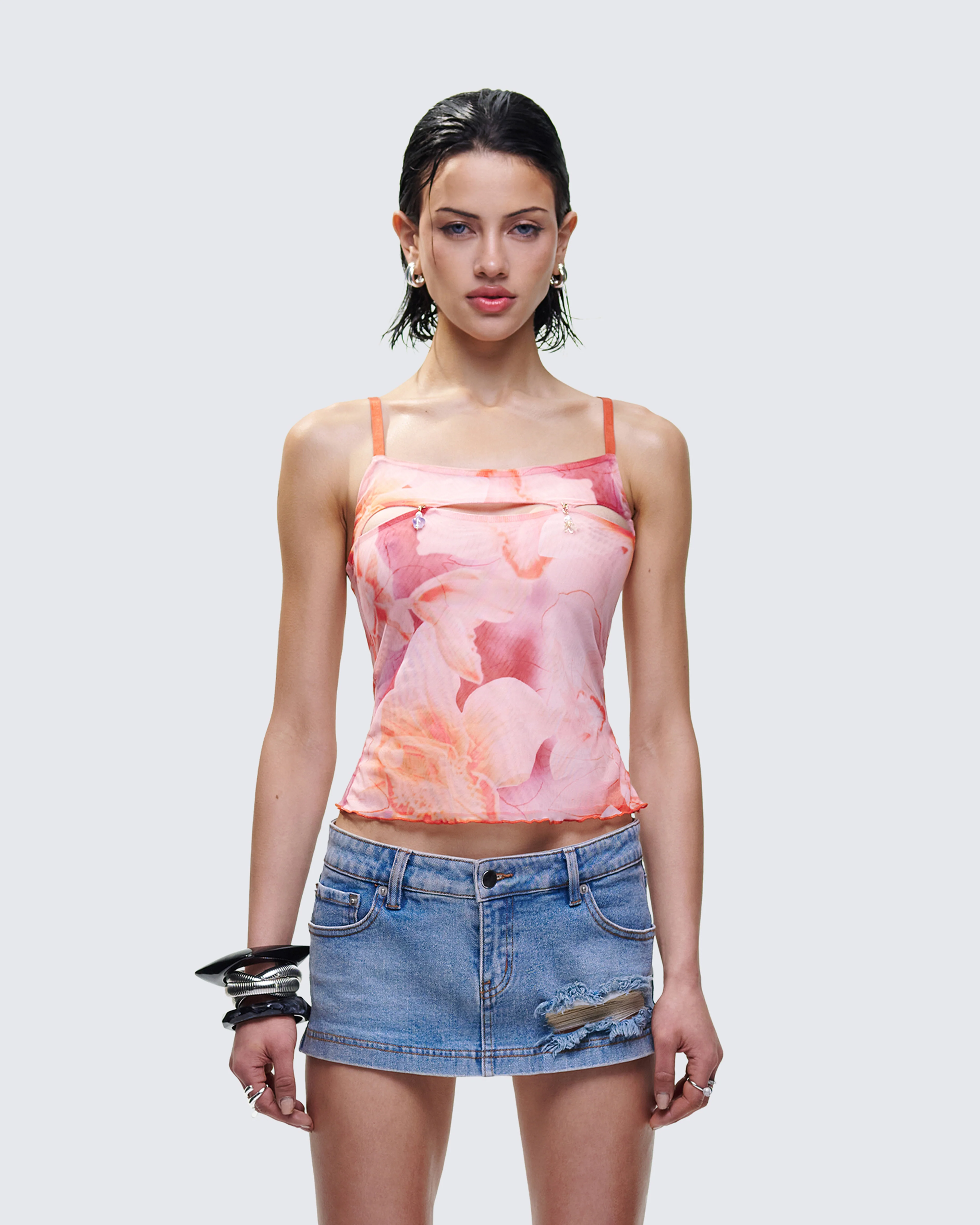 Galiana Peach Charm Cut Out Cami Top - Image 2