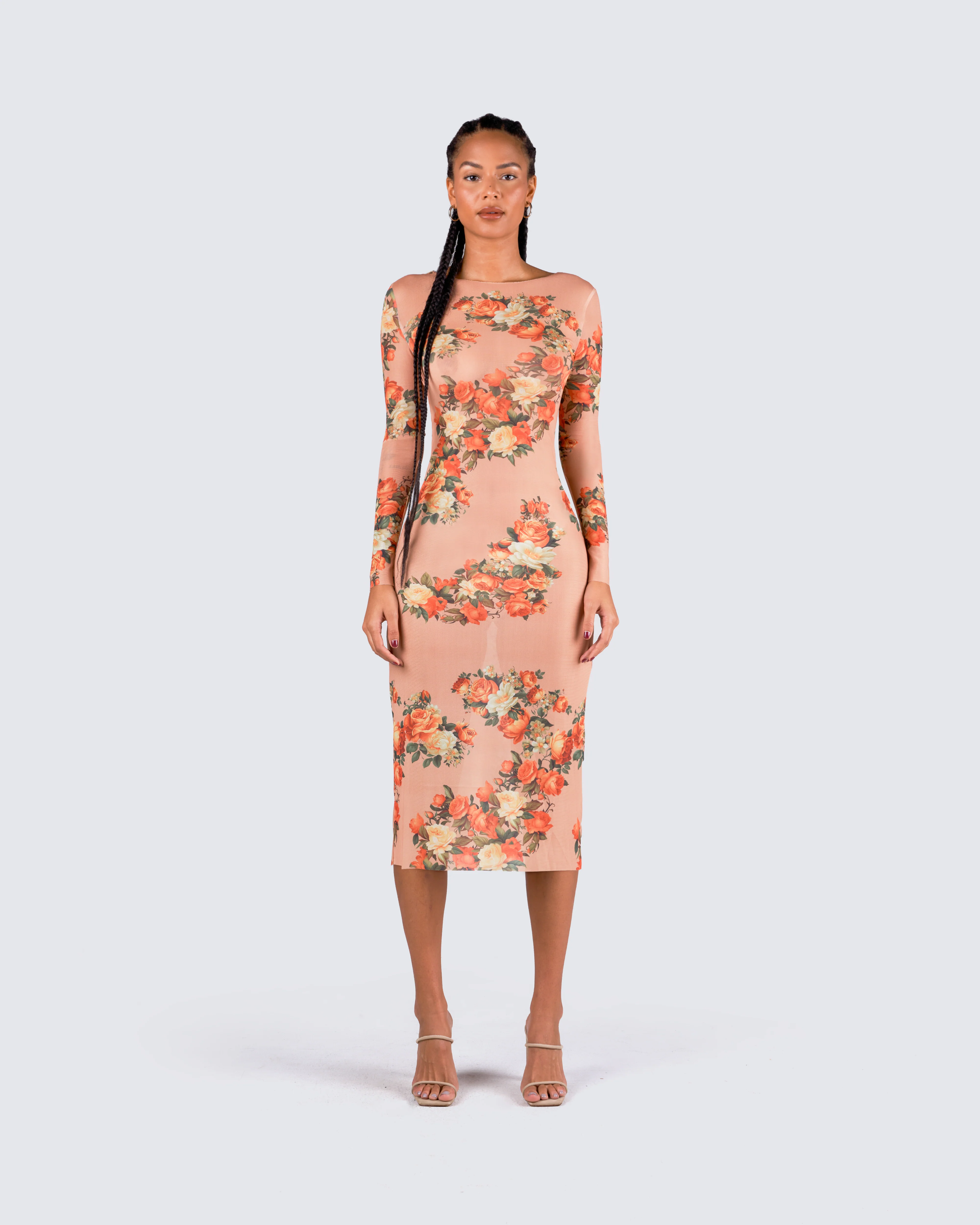 Gardenia Rose Print Mesh Midi Dress - Image 4