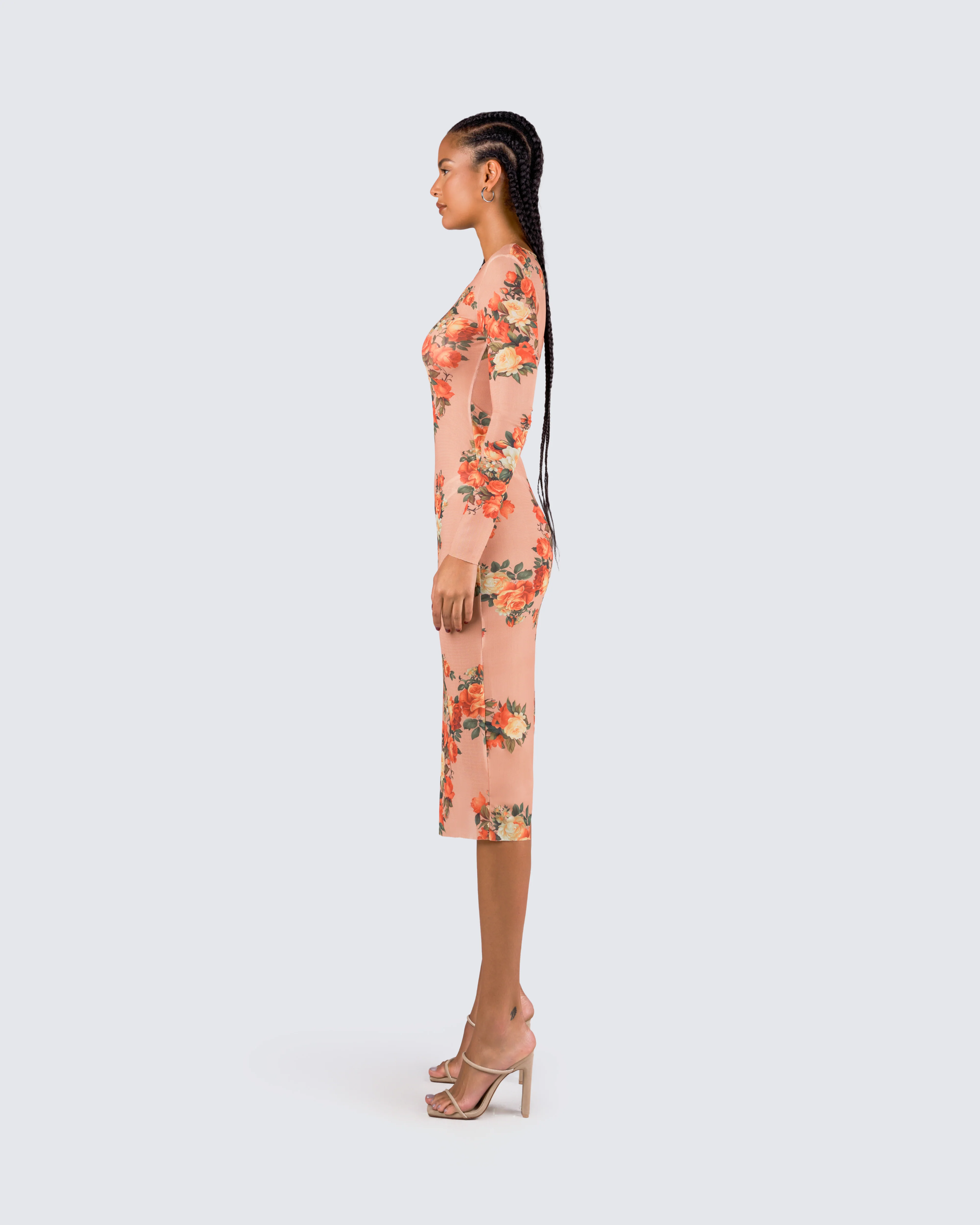 Gardenia Rose Print Mesh Midi Dress - Image 5
