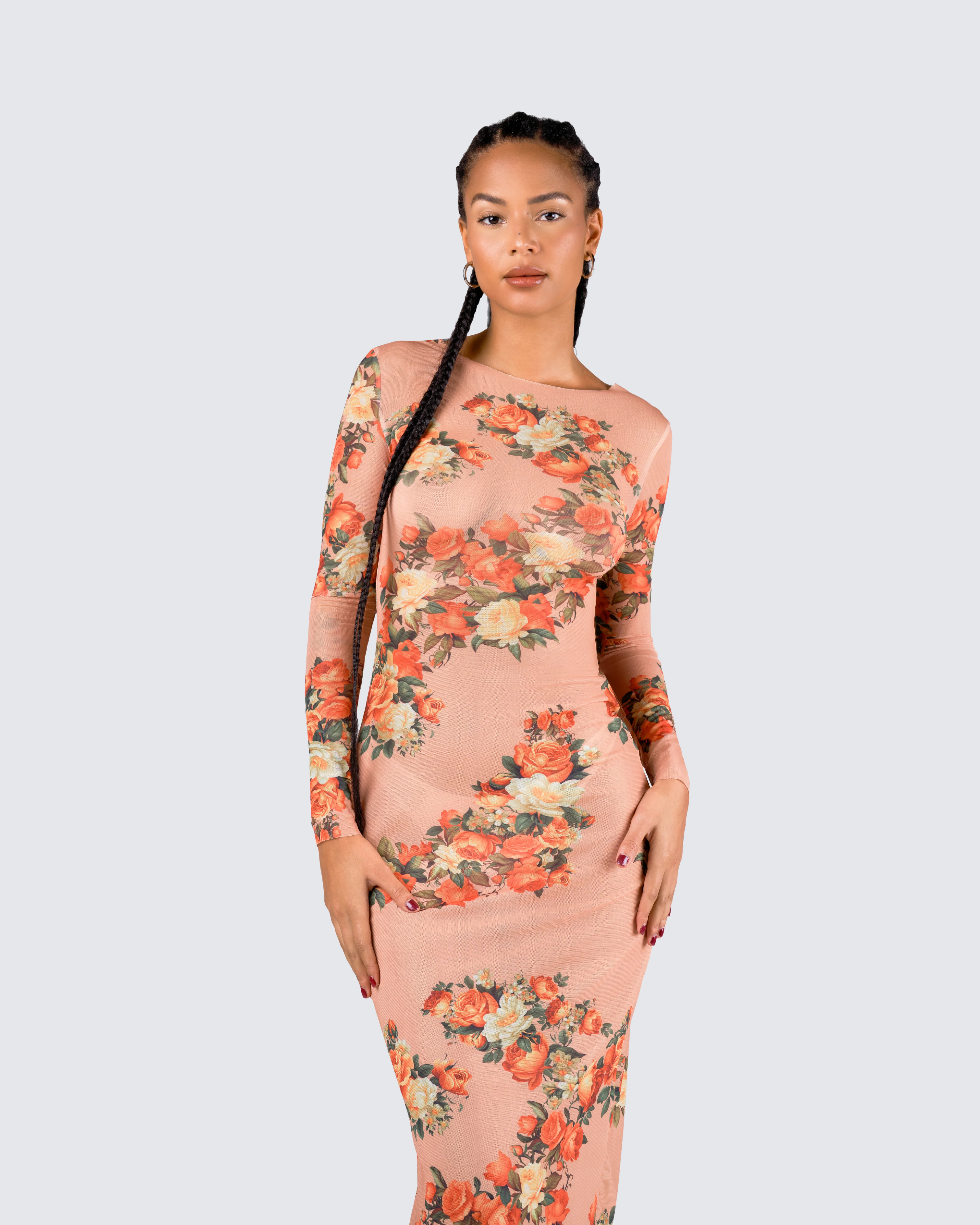Gardenia Rose Print Mesh Midi Dress - Image 9