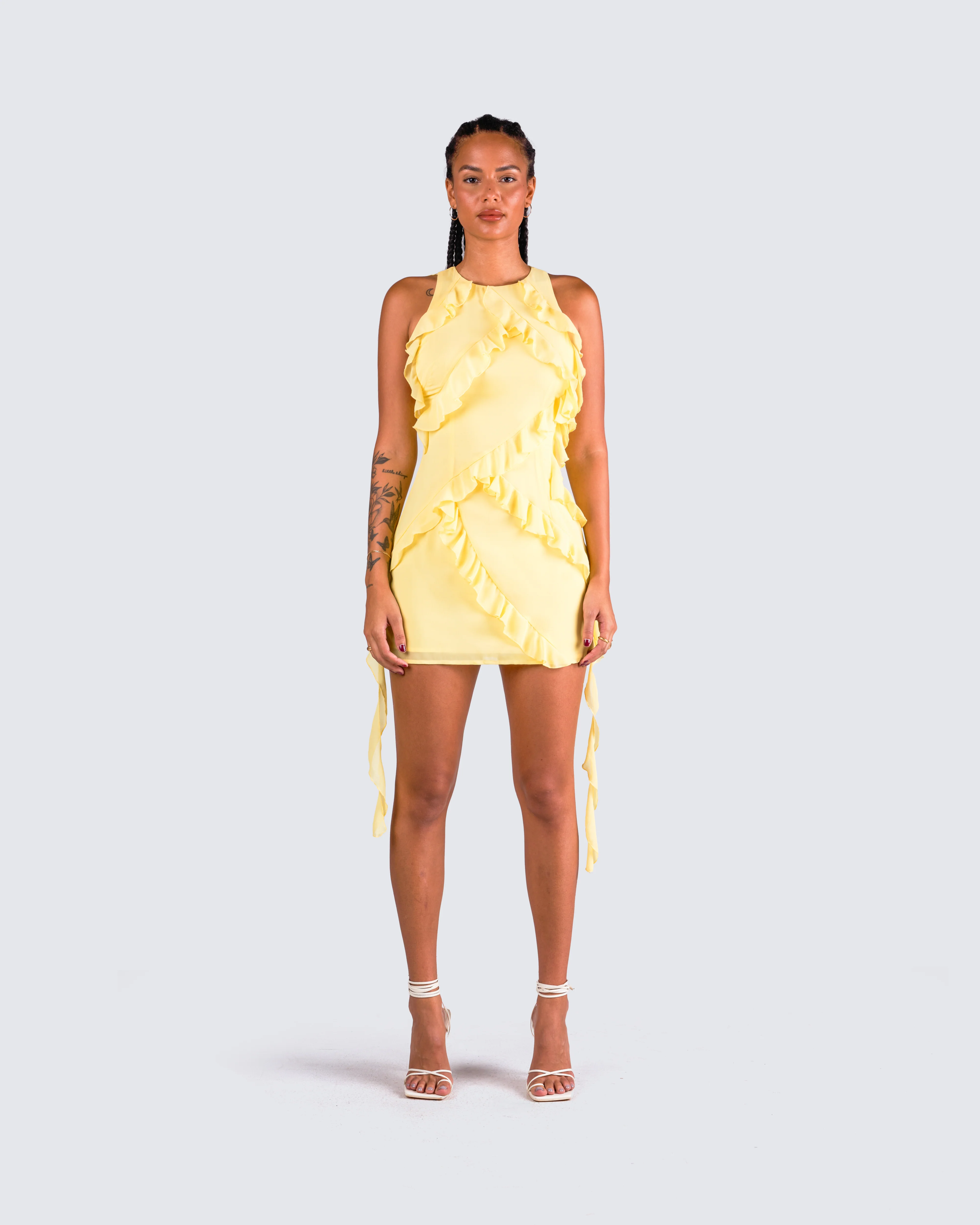 Gem Yellow Ruffle Mini Dress - Image 4