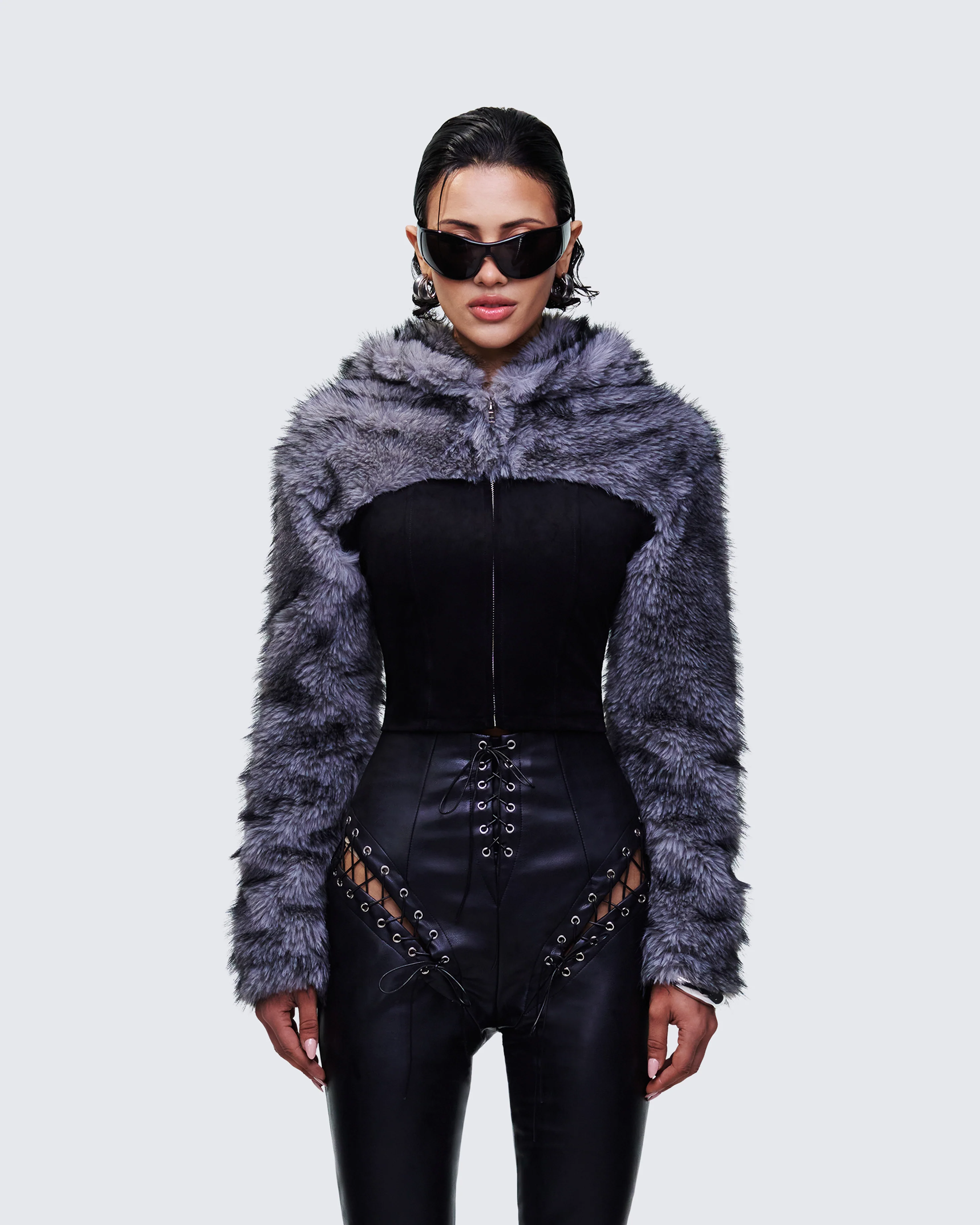 Genesis Black Faux Fur Hooded Jacket - Image 2
