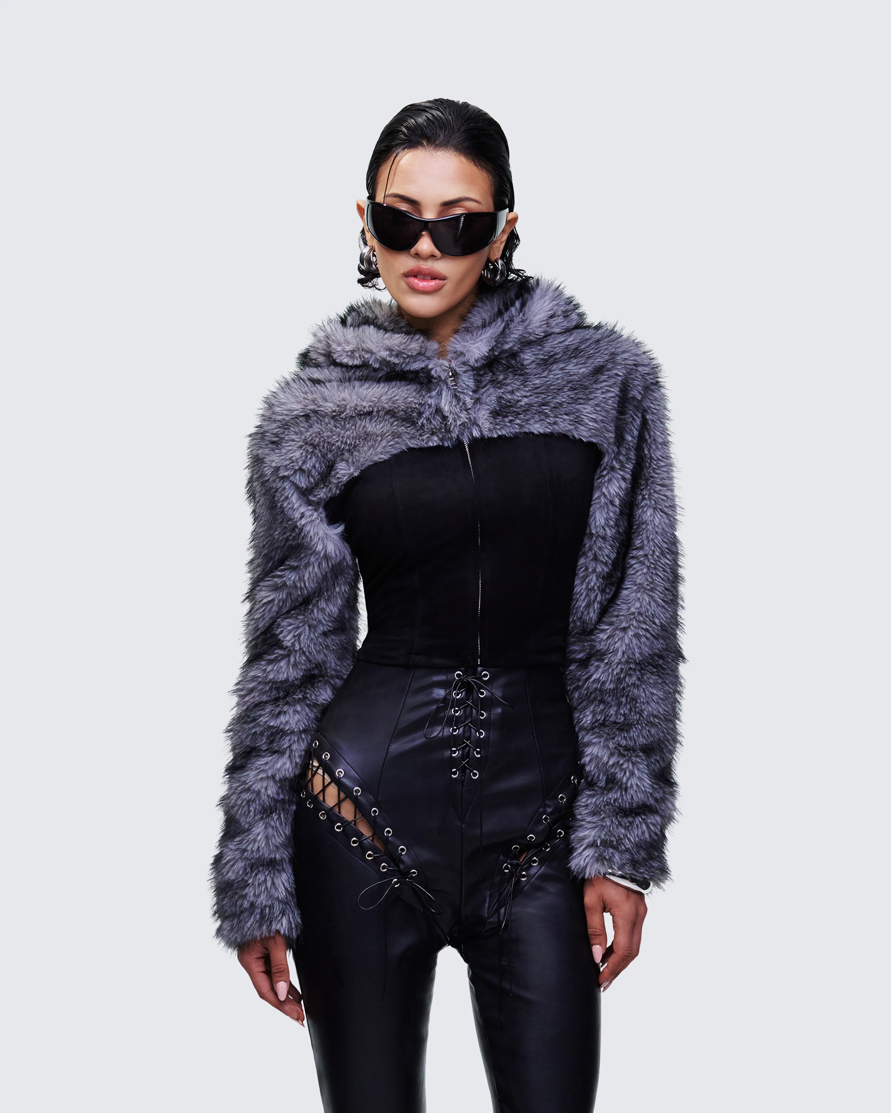Genesis Black Faux Fur Hooded Jacket - Image 3
