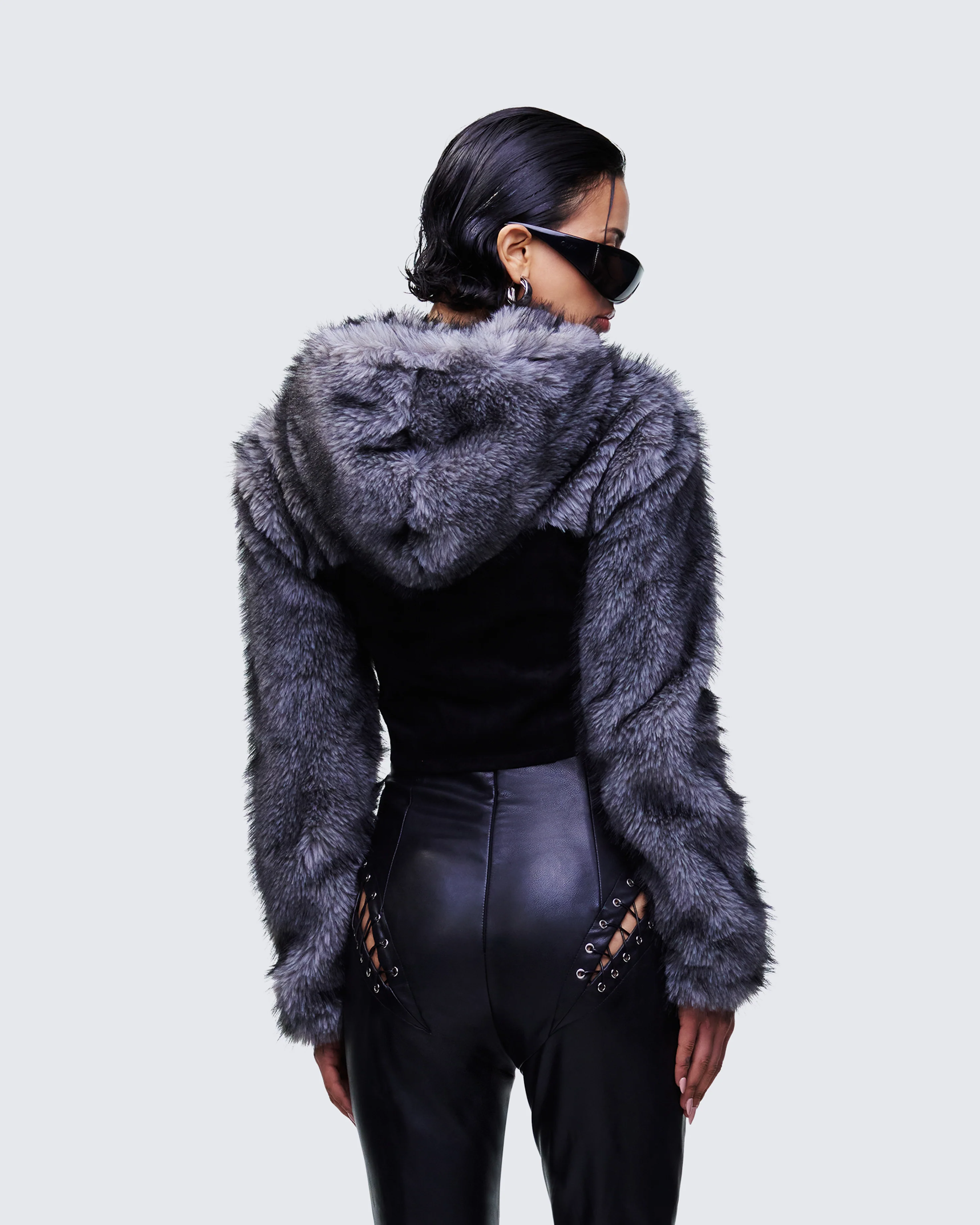 Genesis Black Faux Fur Hooded Jacket - Image 4