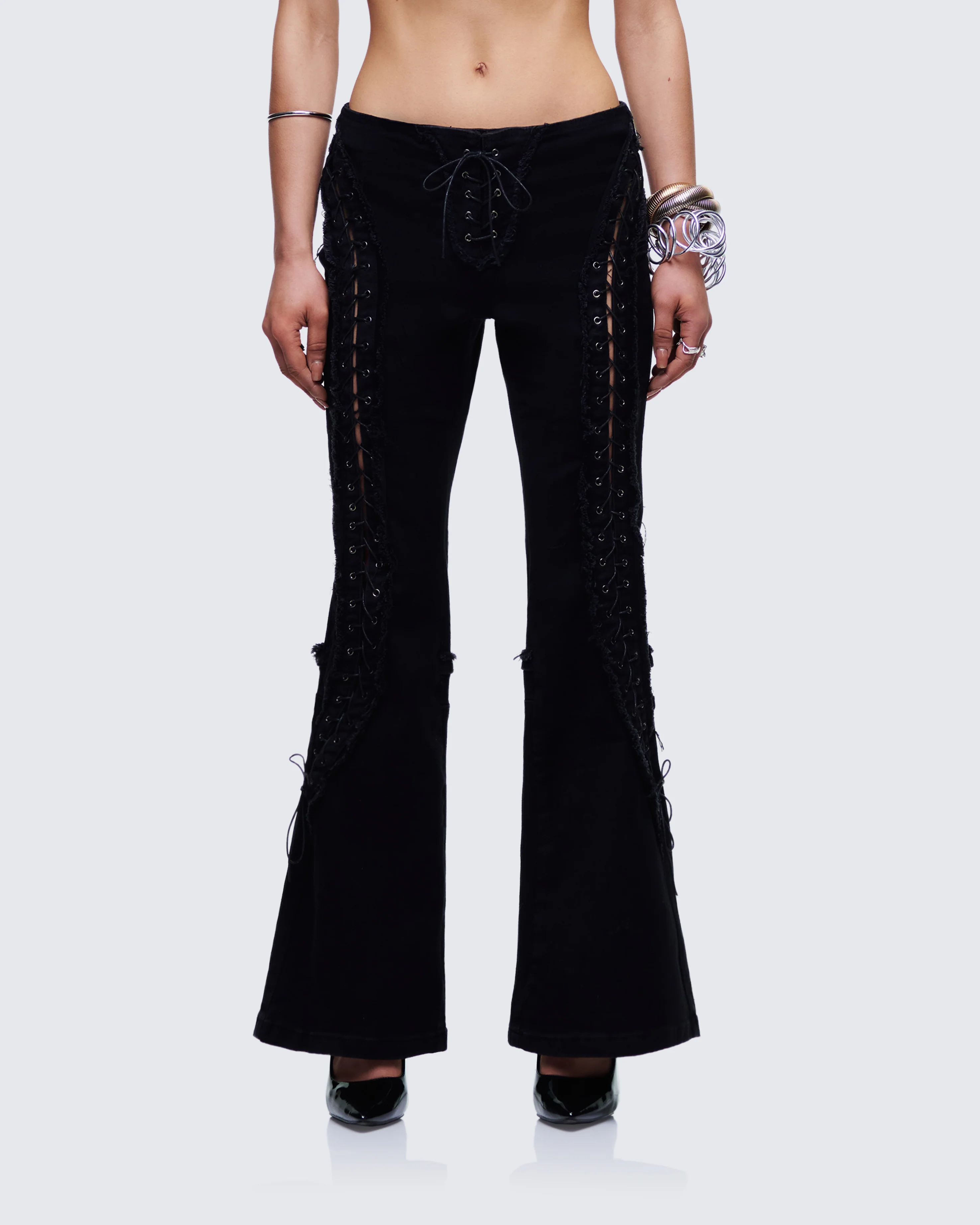 Genoveva Black Denim Lace Up Jeans - Image 2