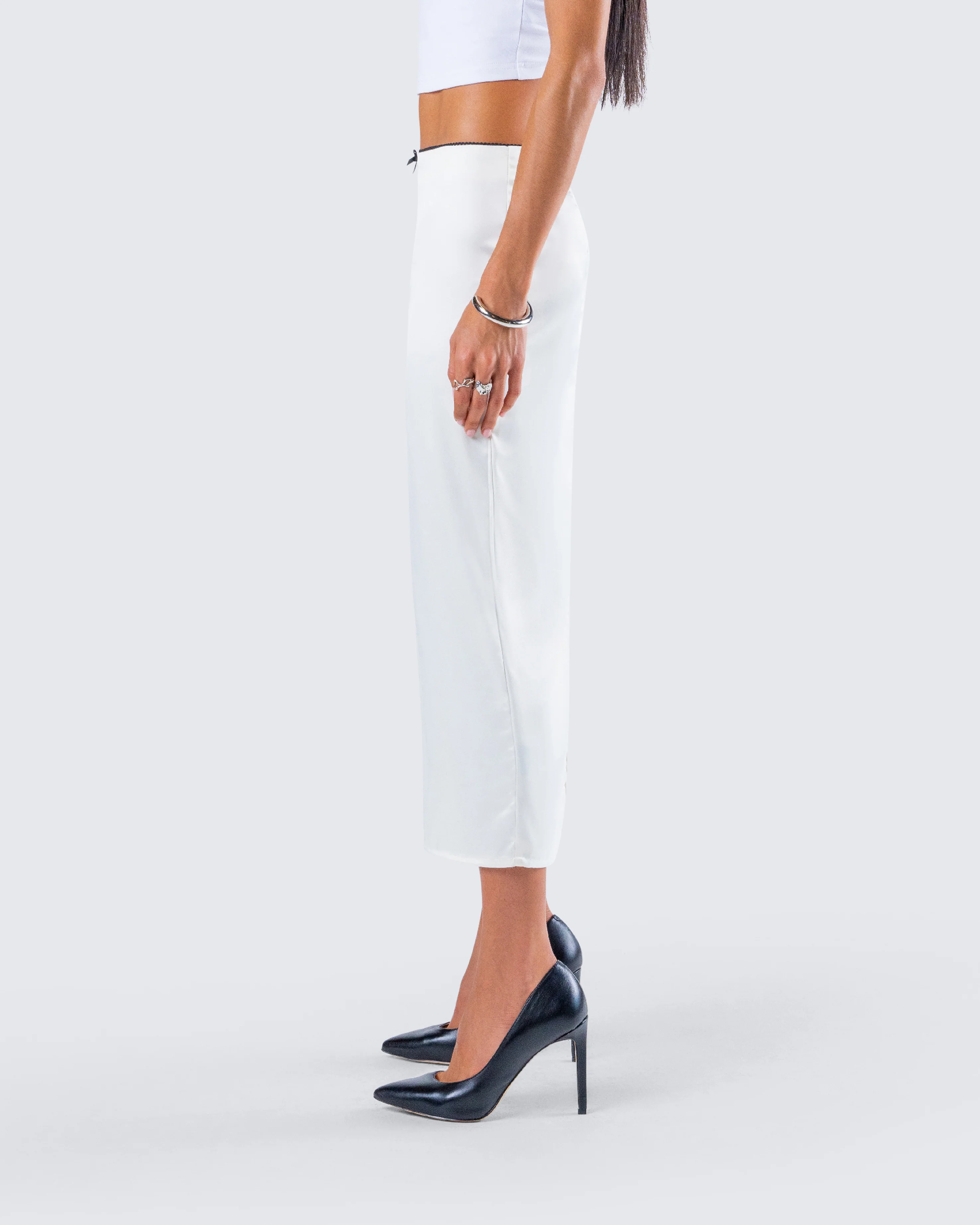 Georgia Ivory Satin Midi Skirt - Image 6