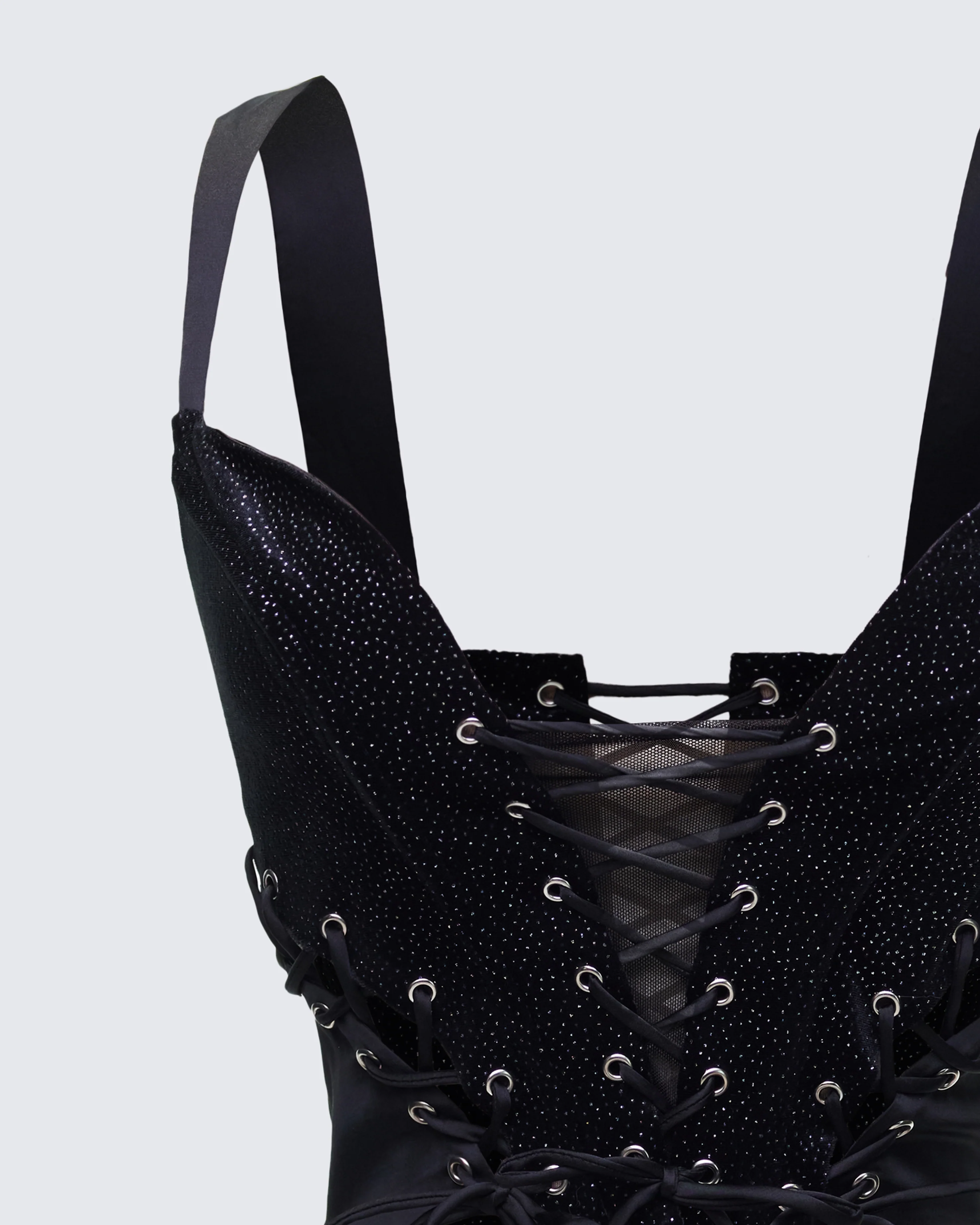 Ginan Black Glitter Velvet Corset Top - Image 6