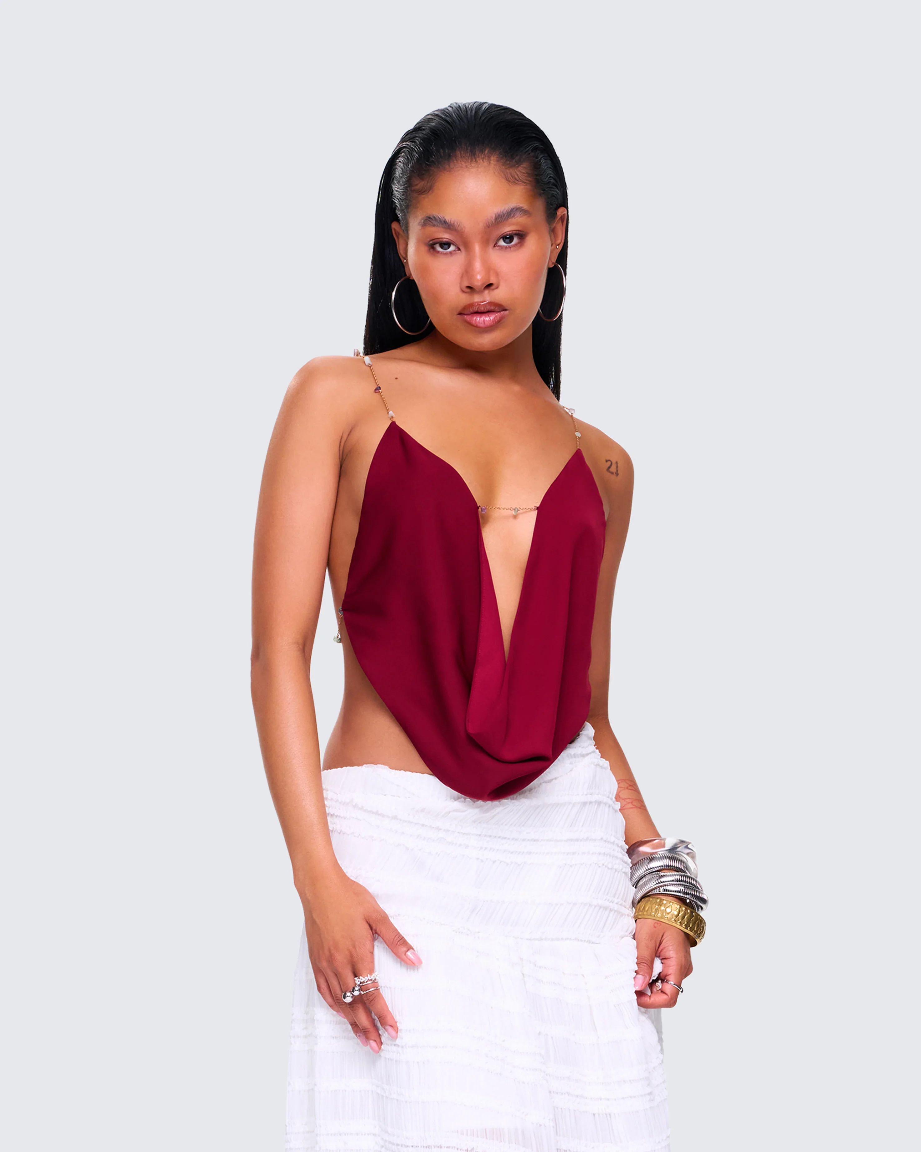 Ginger Burgundy Backless Cowl Top - Image 5