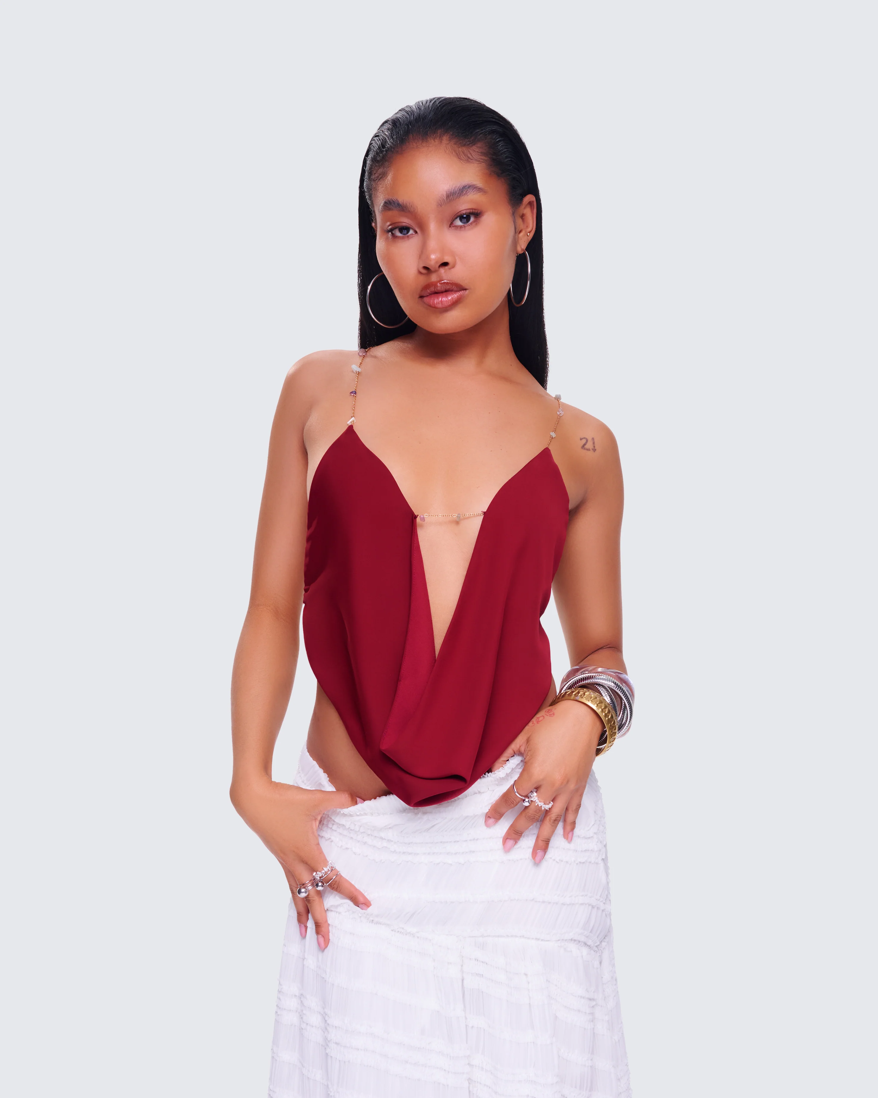 Ginger Burgundy Backless Cowl Top - Image 6