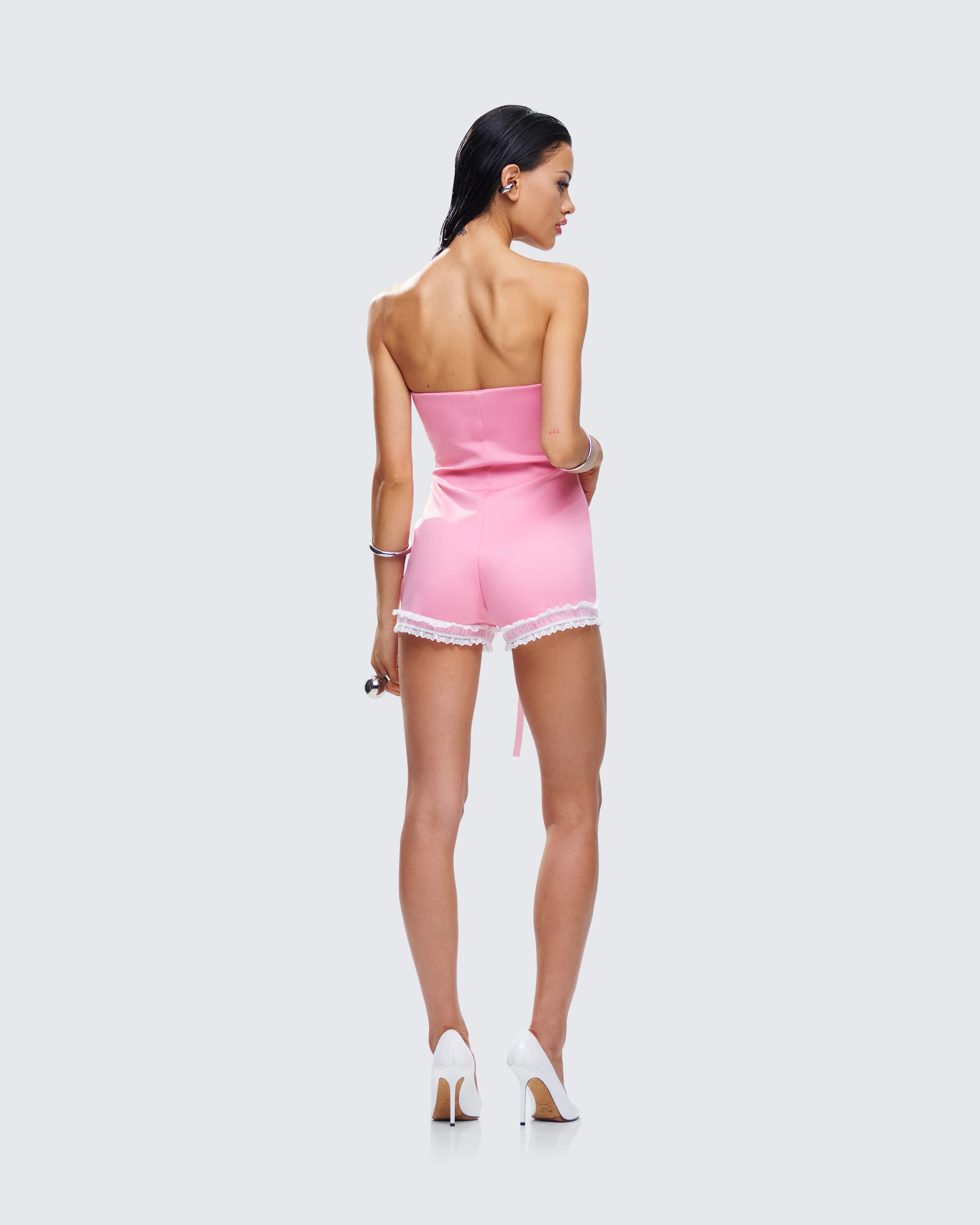 Gita Pink Bow Strapless Romper - Image 6