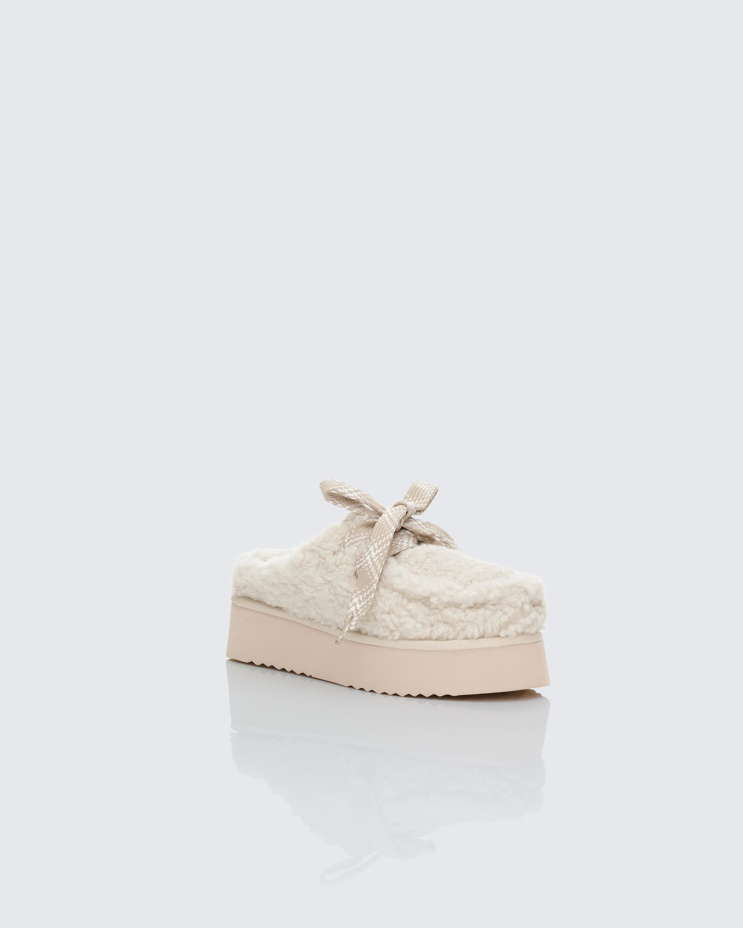 Goldie Cream Fur Chunky Laced Mule - Image 2