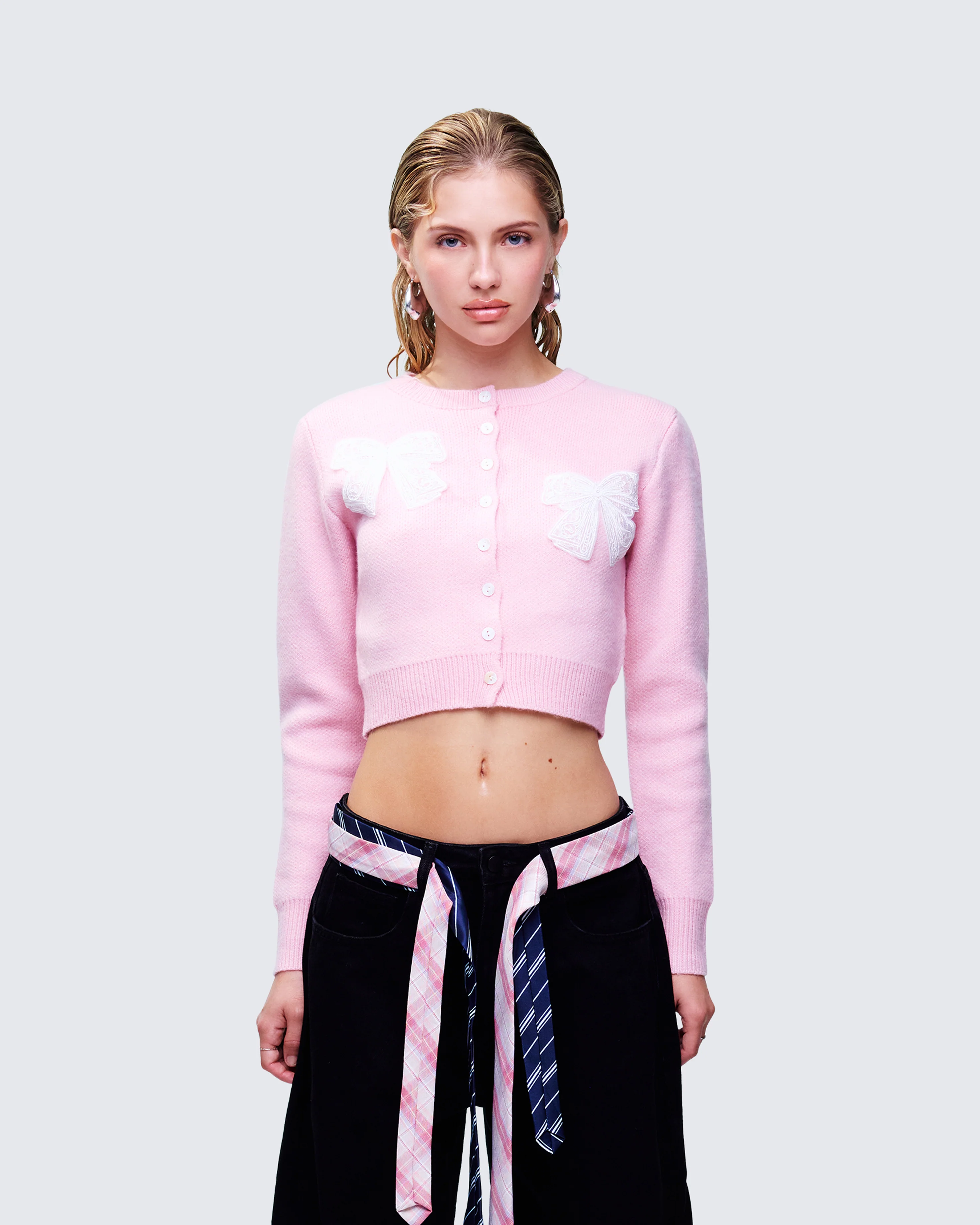 Habibah Pink Bow Detail Cardigan - Image 2