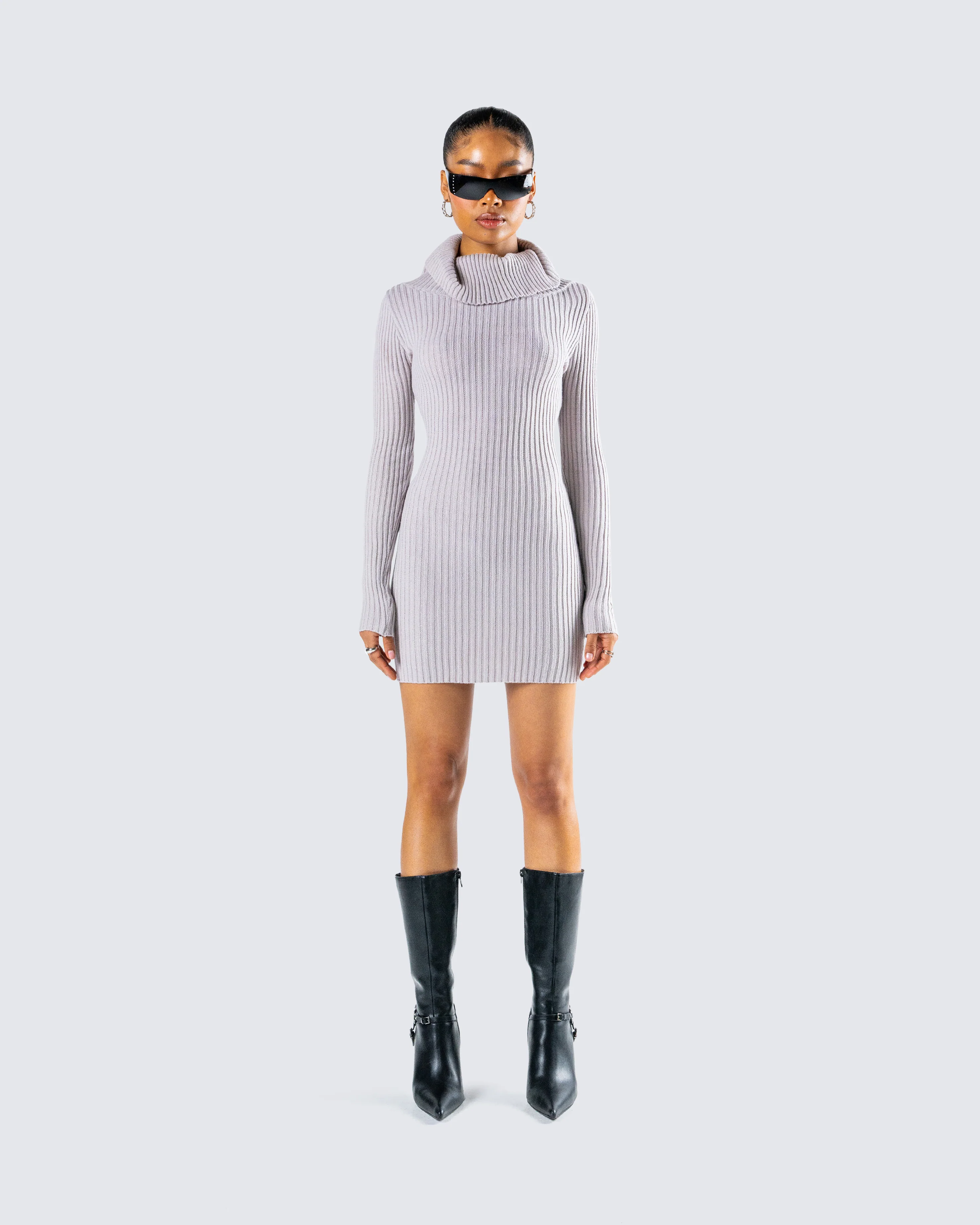 Hala Grey Cowl Neck Sweater Dress - Image 4