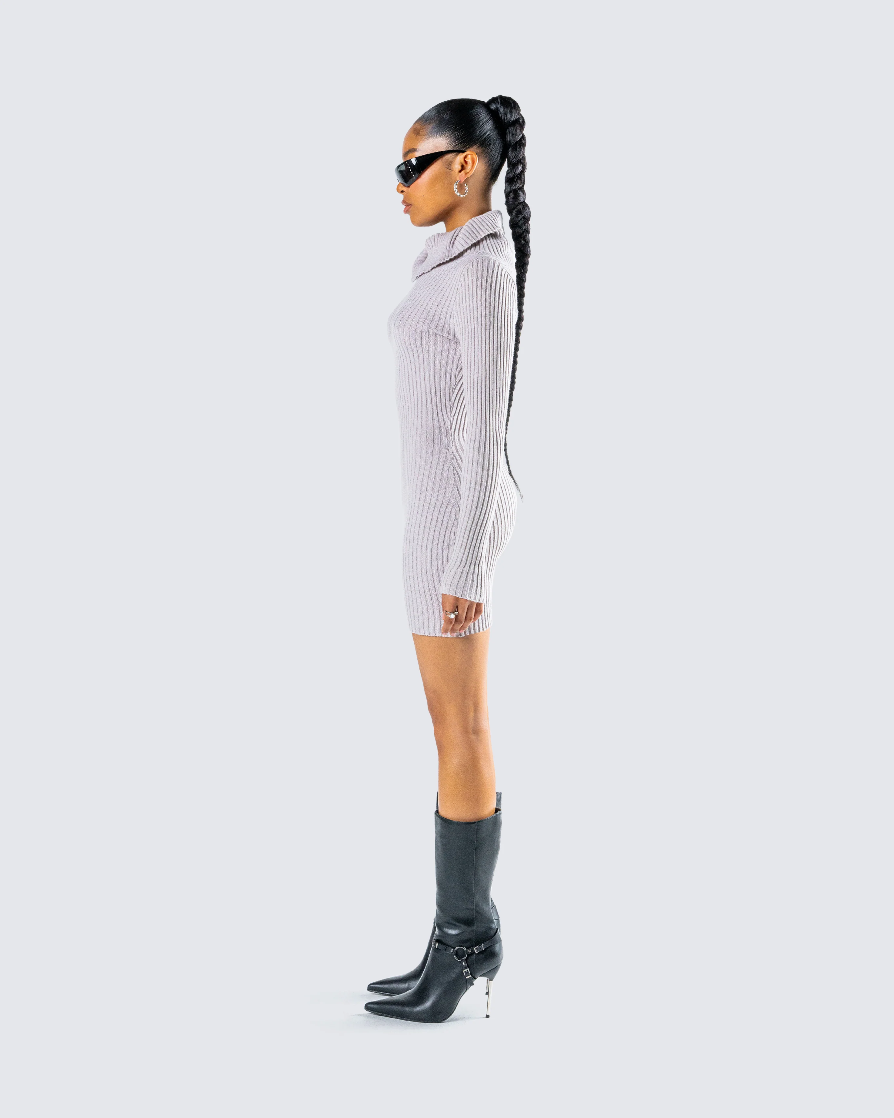 Hala Grey Cowl Neck Sweater Dress - Image 6
