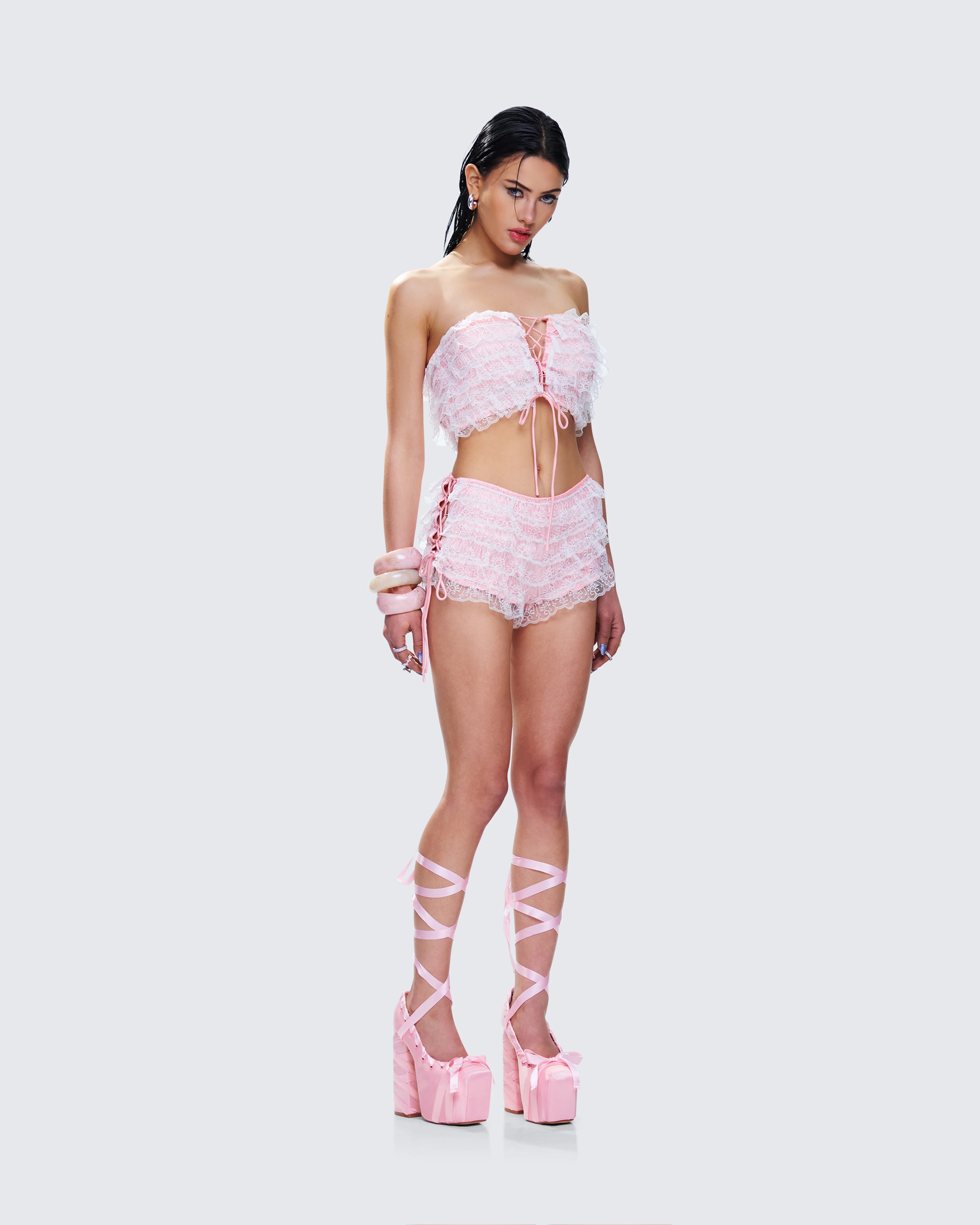Hali Pink Lace Up Ruffle Set - Image 5