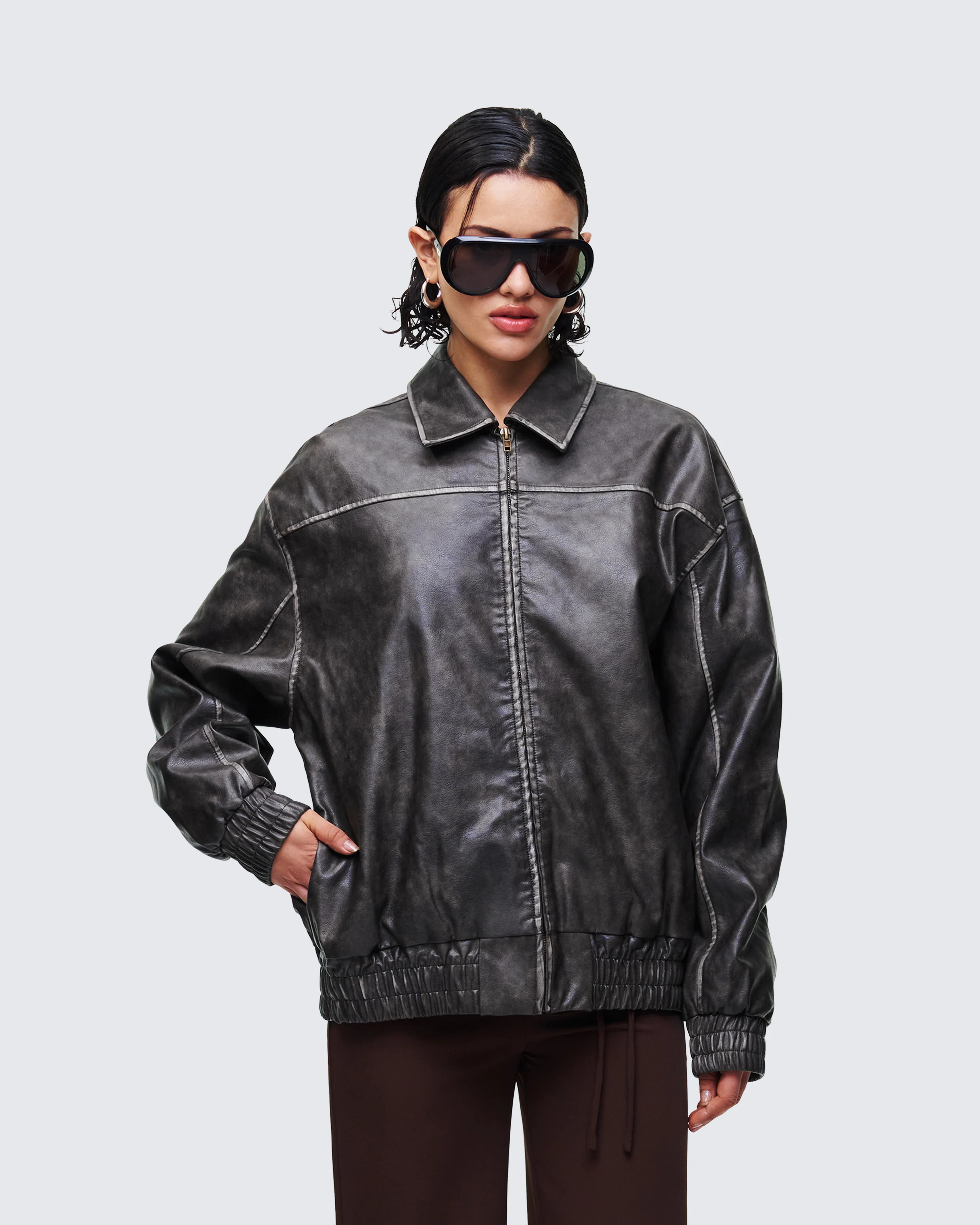 Hallow Brown Vegan Leather Jacket - Image 3