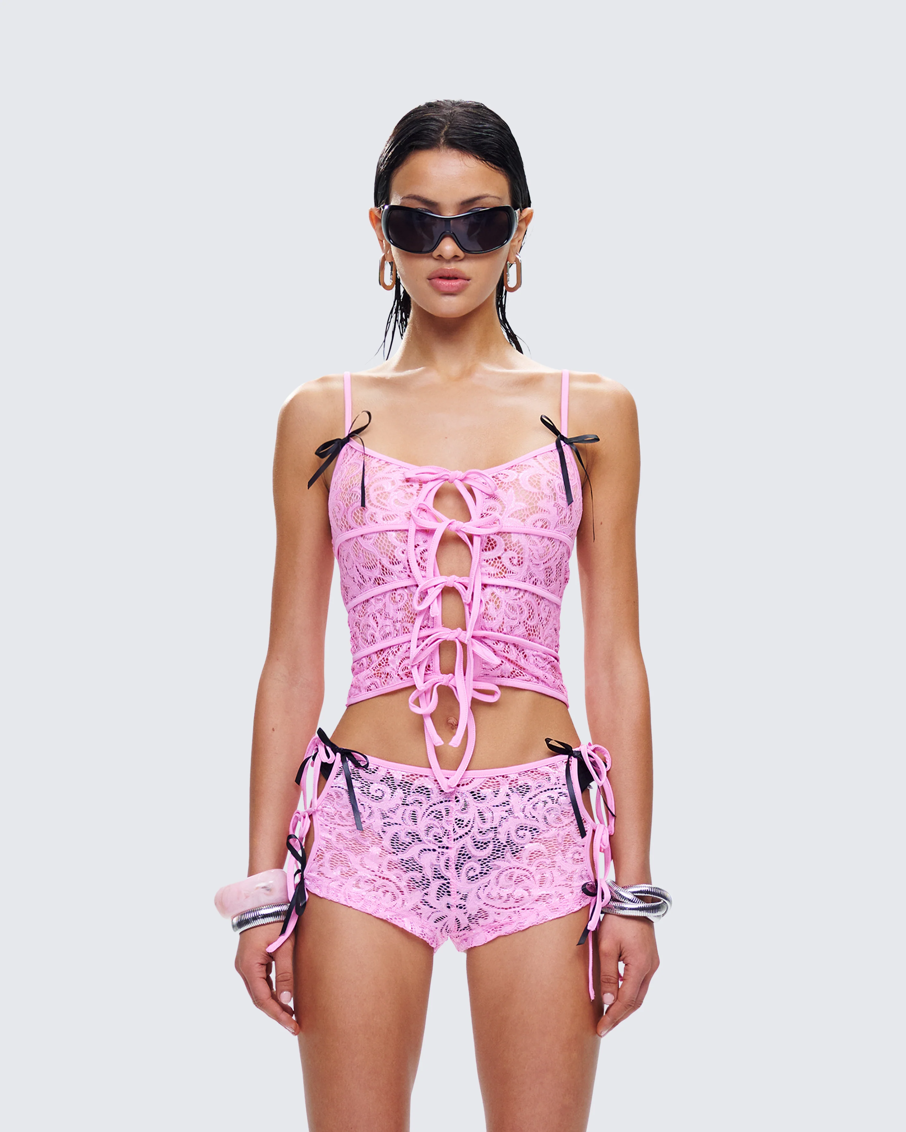 Halsey Pink Lace Tie Front Top - Image 4