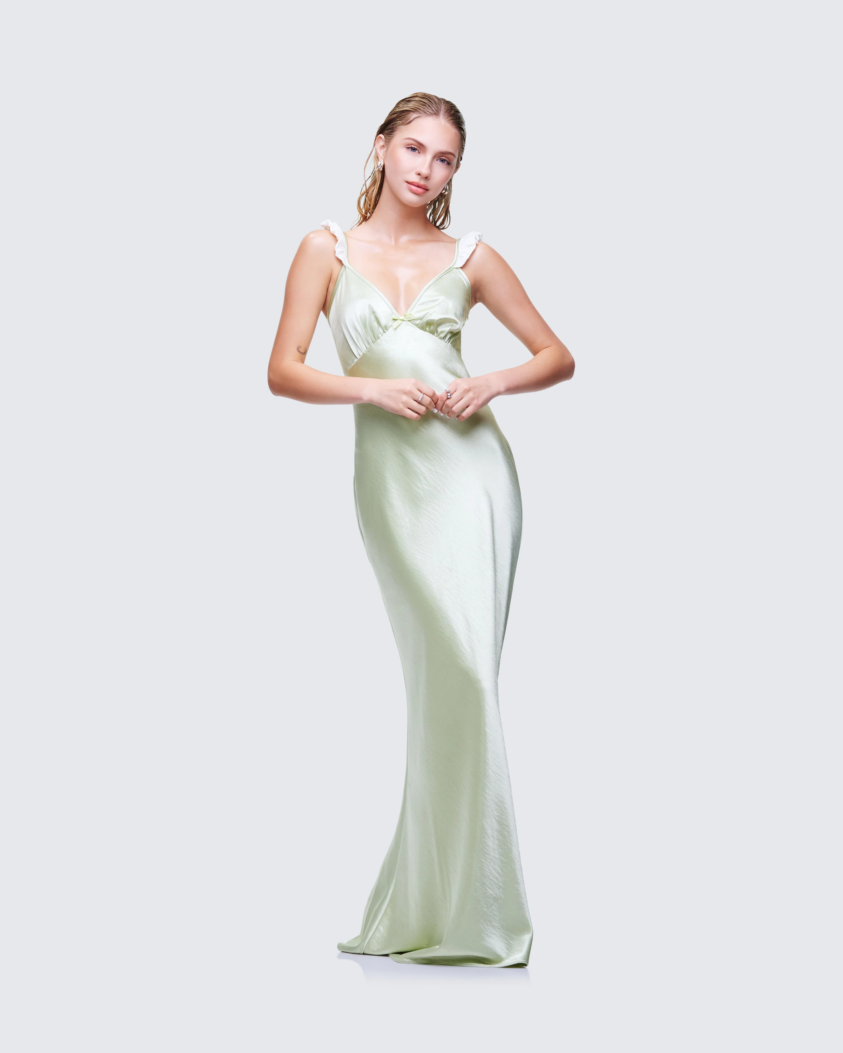 Halston Green Satin Maxi Dress - Image 4